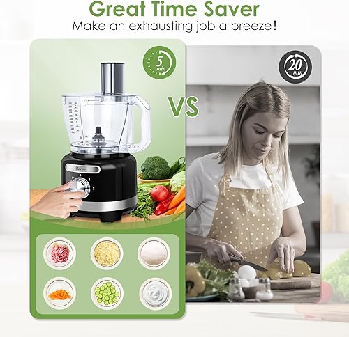 Miniatura 4 de Davivy Procesador de alimentos de 16 tazas, 9 en 1, multifunción, 3.8 L, para rallar queso, picar, emulsionar, triturar, rebanar, masar para uso