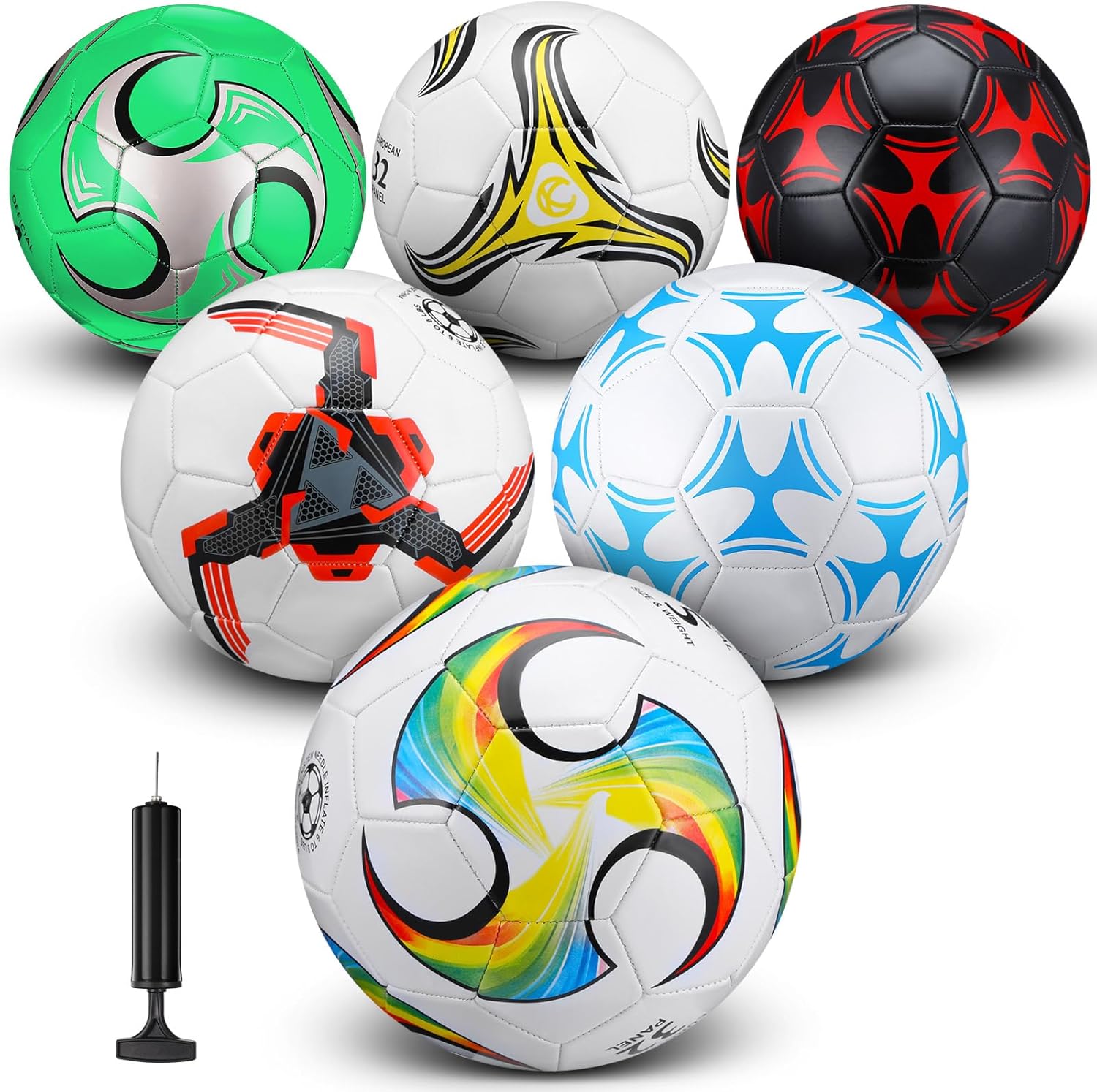 Deekin 6 Pcs Soccer Ball Bulk with Pump Needle Size 5/4/3 Deflated Official Soccer Ball for Indoor Outdoor Sport Practice Training Accessories for Child Teen Adult Game Back to School