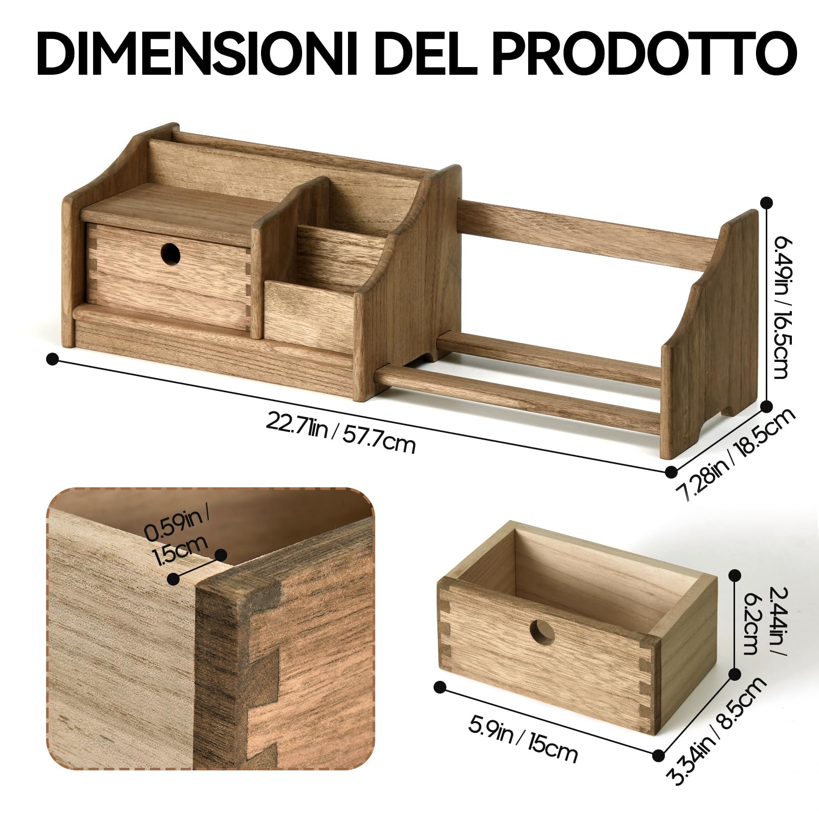 KIRIGEN Libreria in Legno Regolabile con Cassetto – Organizer da Scrivania Completamente Assemblato, Salvaspazio per Libri, Documenti e Riviste marrone