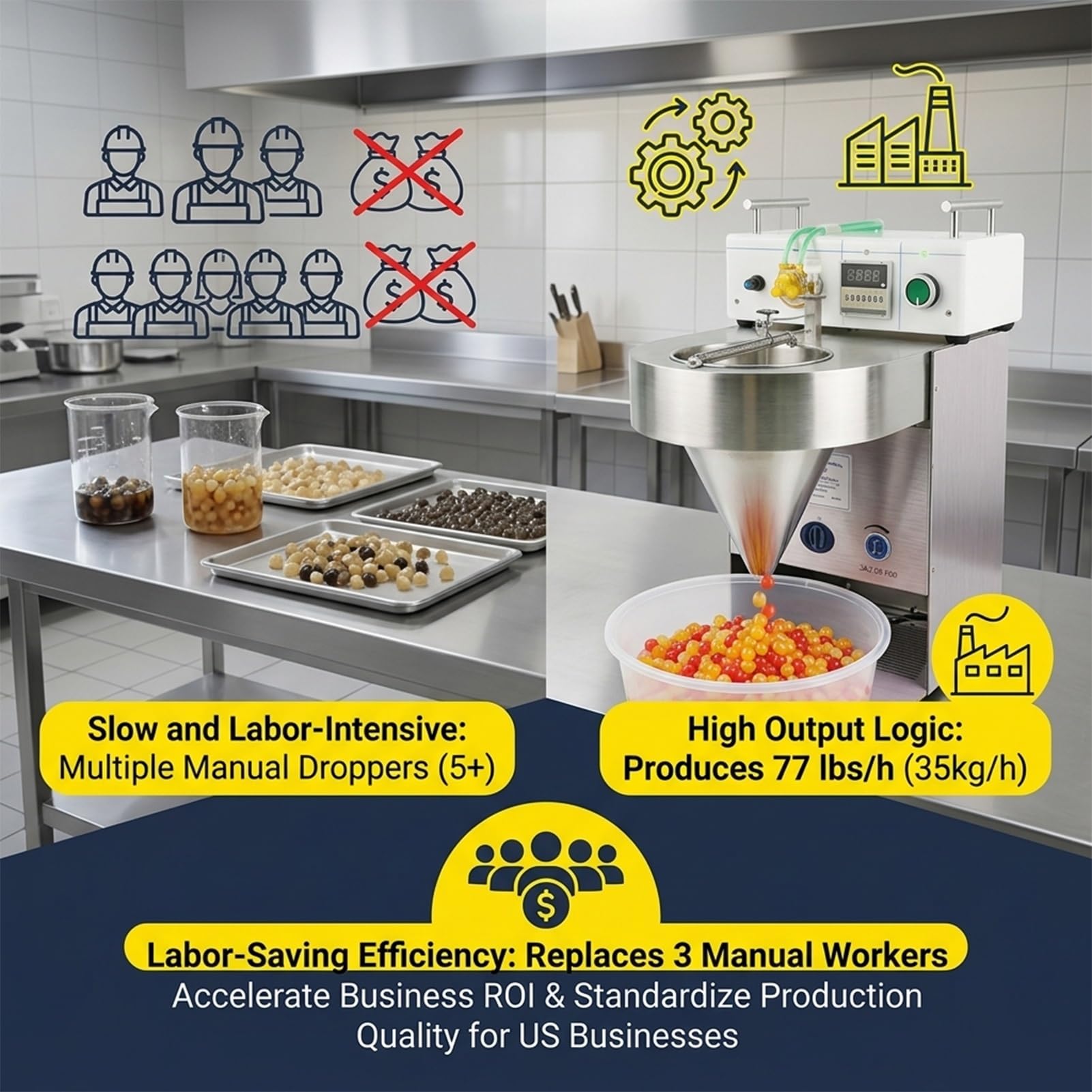 Produttore di Perle di Frutta Esplosive,Controllo Dimensione Uniforme,Formatrice di Sfere di Succo Elettrica,Macchina per Popping Boba Automatica per Dessert e Bibite