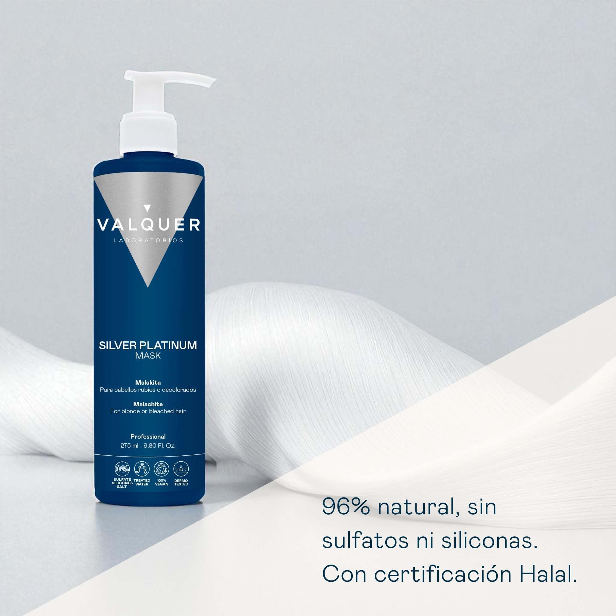 VALQUER Silver Platinum Mascarilla Matizadora Violeta | Repara el Cabello Rubio, Blanco, Gris o Decolorado | Neutraliza Tonos Amarillos y Anaranjados con Malakita y Pantenol | Vegano | 275 ml