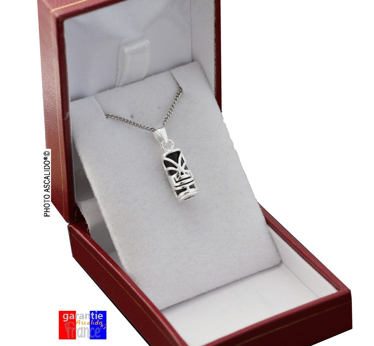 Collier 55cm | petit tiki | en argent massif 925 rhodié | pendentif et chaine avec boite | cadeau homme