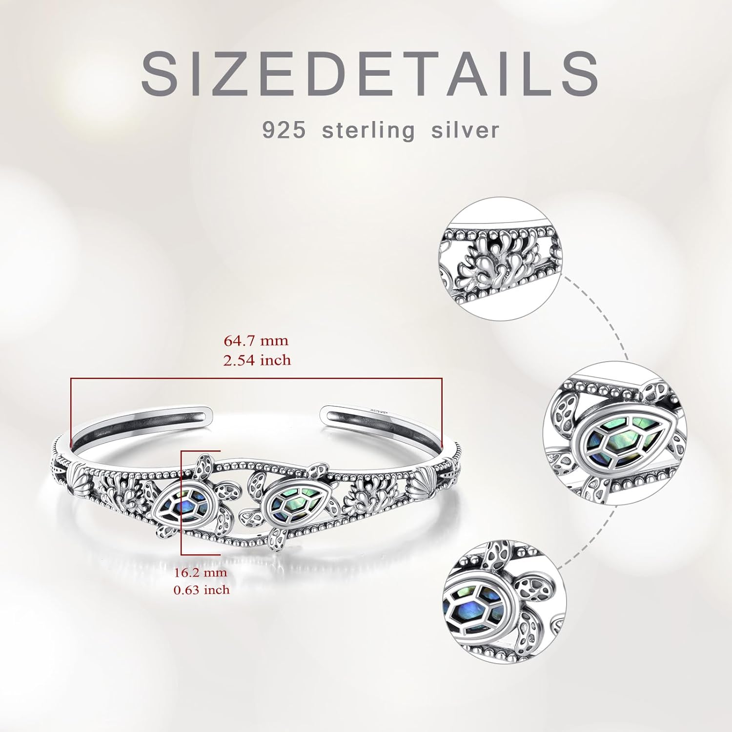 Abalone Sea Turtle Cuff Bracelet for Women, Sterling Silver Adjustable Boho Bangle, Ocean Beach Theme Mother of Pearl Jewelry Gift