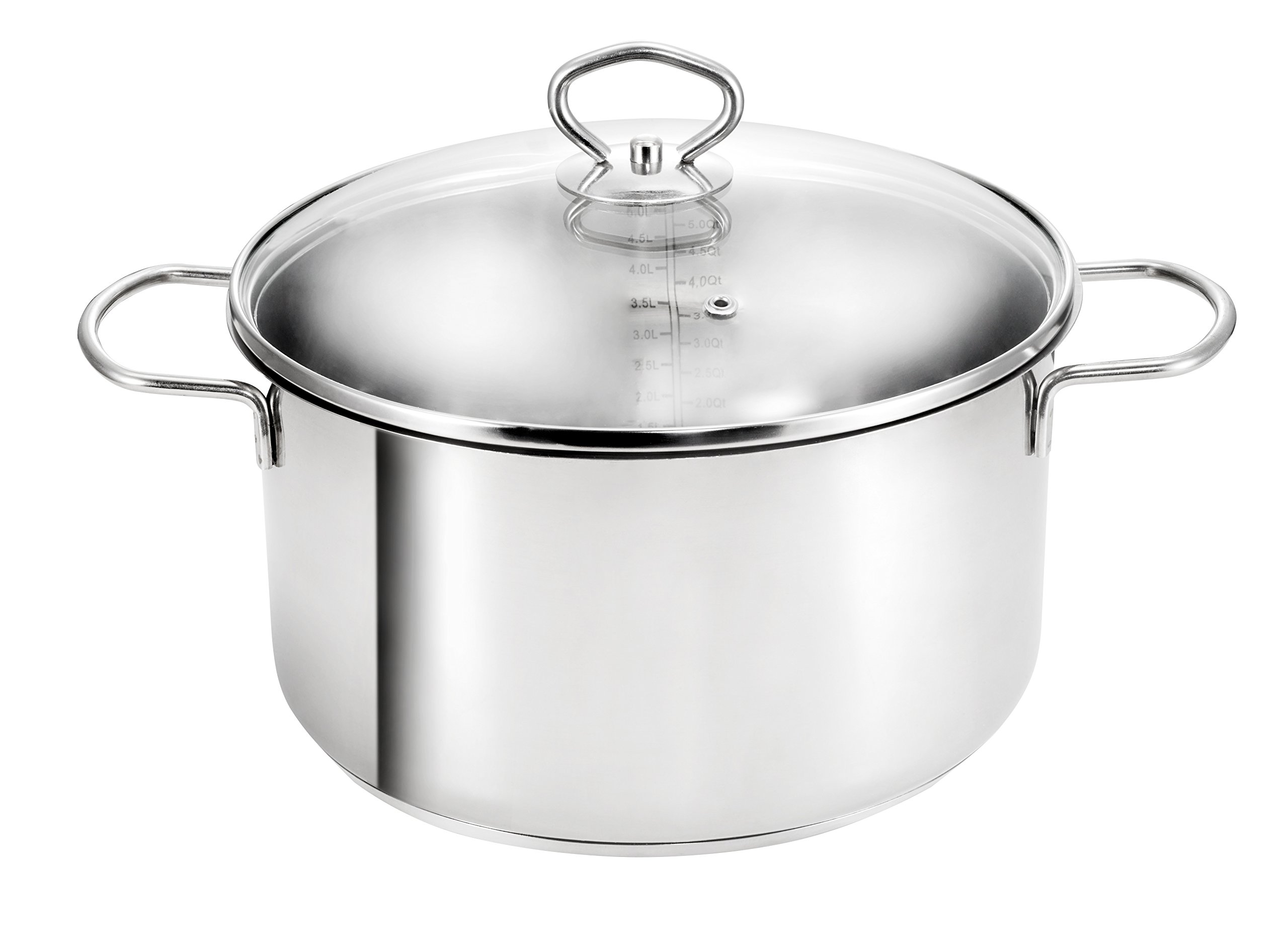 KOPF Merkur Stewing Pot with Glass Lid, Stainless Steel, Diameter 24 cm, Height 11.5 cm, 4 Litre