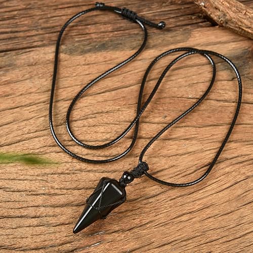 Miniatura 4 de Tegembur Juego de 3 collares de cristal curativo para hombres y mujeres amatista natural obsidiana negra con dije de piedra hexagonal cuerda