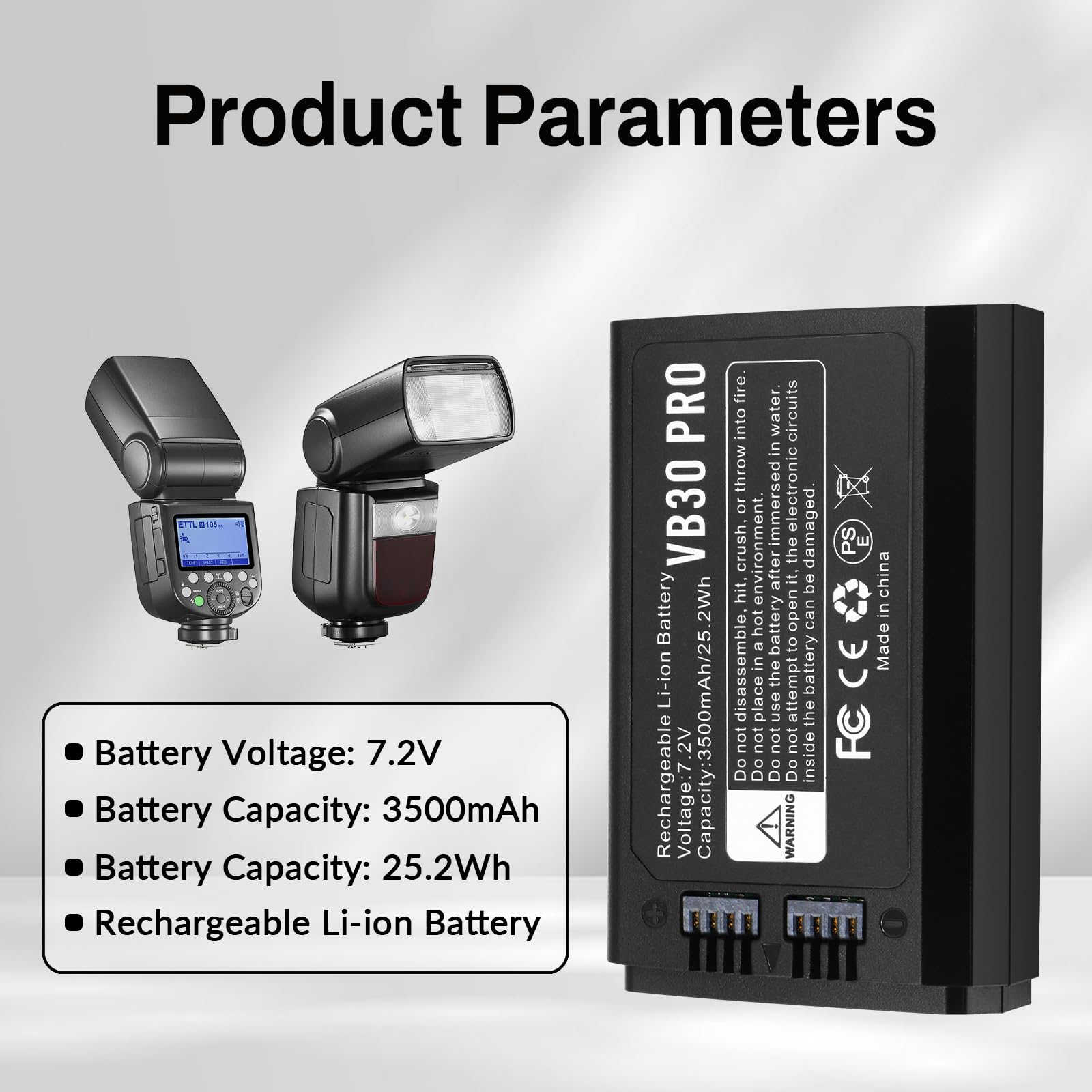 K KYUER 2-Pack VB30 PRO Batteria flash per Godox V1 Pro Series V100 Series V1 Series V860III AD100Pro V850III MF-R76 Series Batteria di ricambio, Supporta Ricarica Type-C 7.2V 3500mAh
