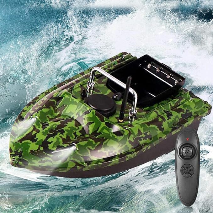 Bateau RC Batterie 5200mAh Bateau Appât Télécommandé 500 M - Étanche, Double Boîte à Appâts, 5,4 Km/h, Batterie 5200mAh Bateau Pêche RC 500m