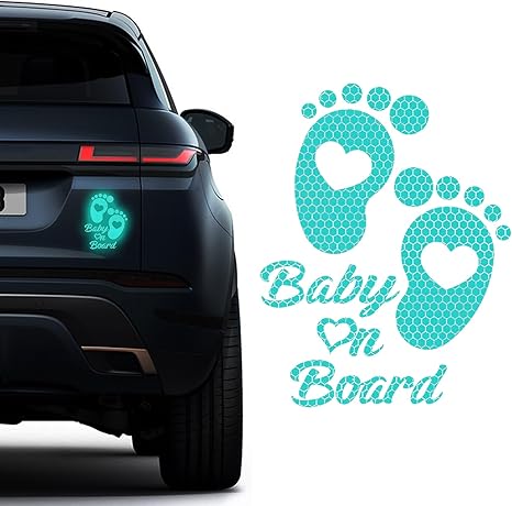 Baby on Board Car Sticker, Baby on Board Signs for Car, High Intensity Reflective Waterproof Vinyl Safety Auto Signs, Auto Decoration Accessories for Rear, Side Window (Tiffany Blue)