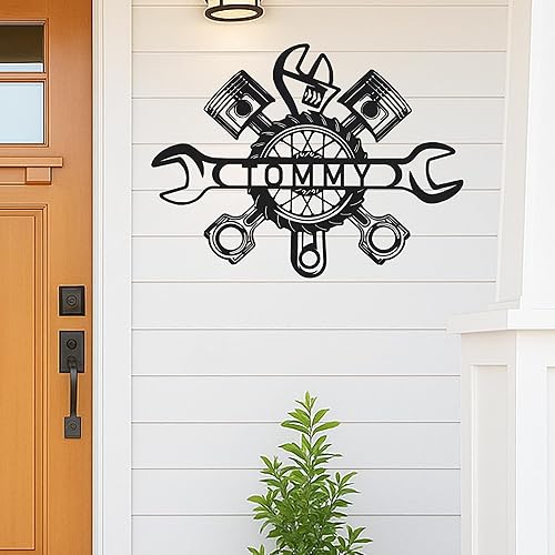 Miniatura 31 de Letrero personalizado de taller de garaje para hombres – Arte de pared de metal con nombre personalizado para entusiastas de autos, constructores y