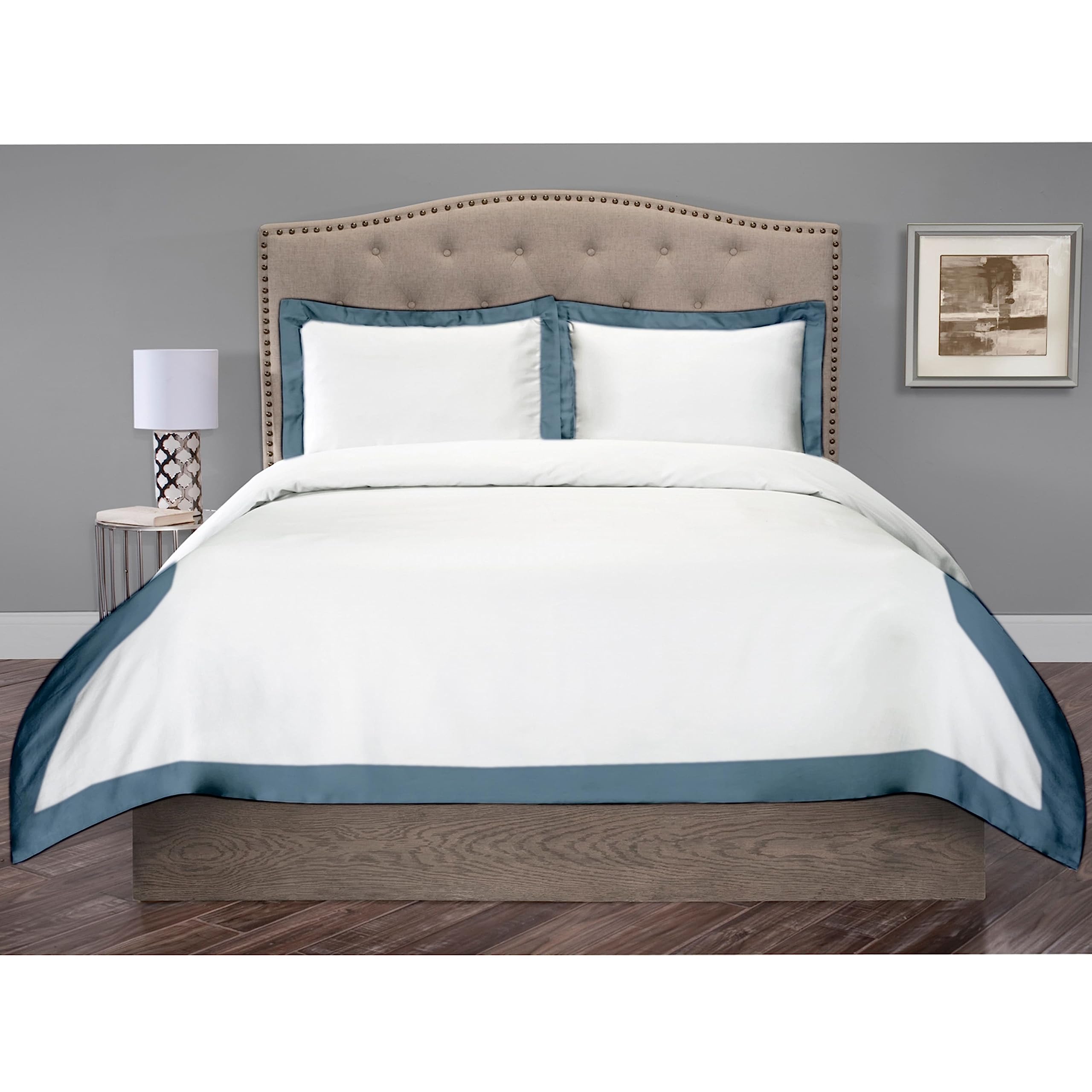 Saferay Green Hotel Luxury 3pc Dual Tone Duvet Cover Set-800 Thread Count 100% Organic Cotton Premium Bedding Collection King Size 104 x 92 Inches