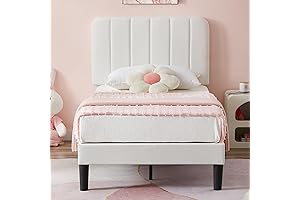 VECELO Upholstered Twin Bed Frame with Adjustable Headboard in White