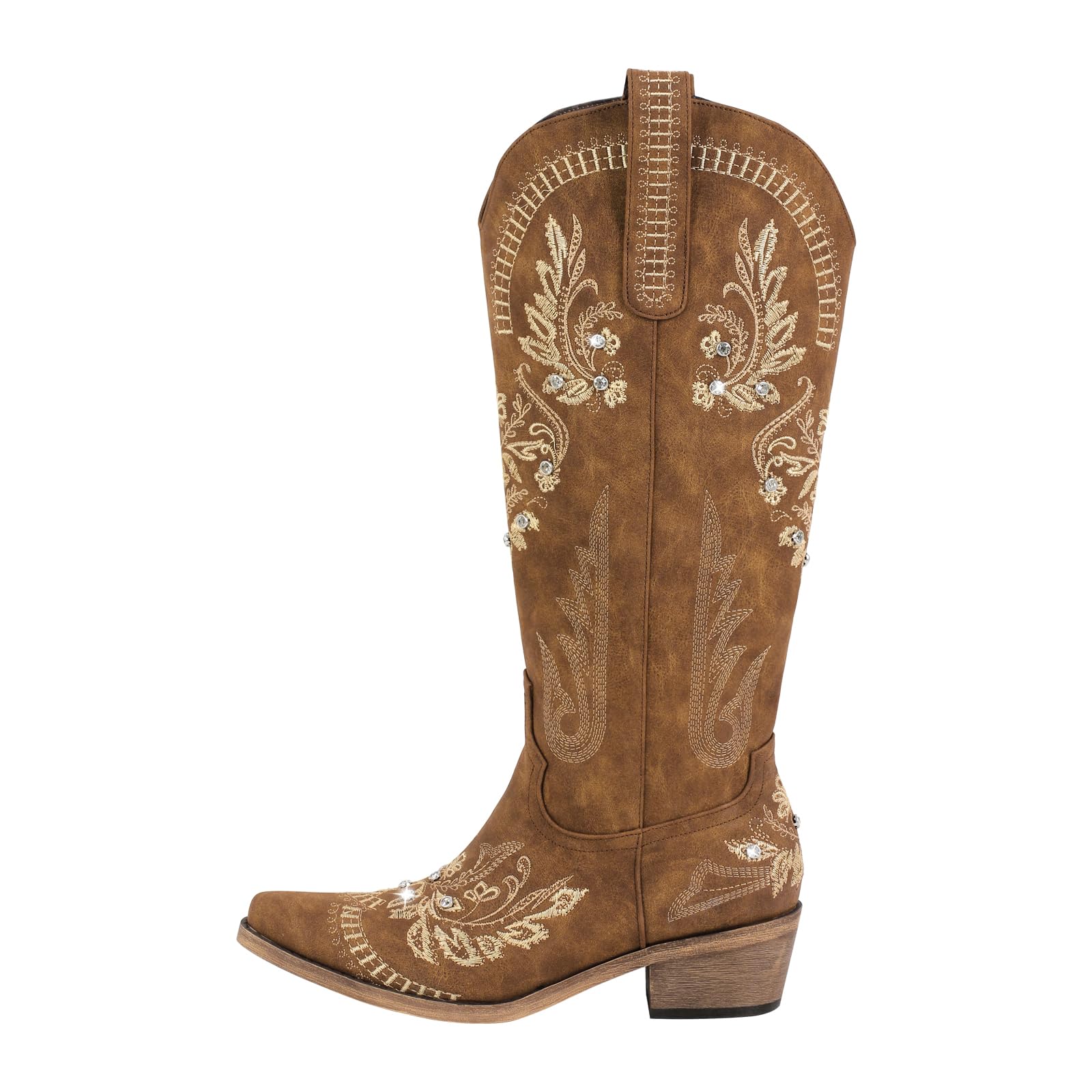 sexytag Western Cowboy Boots for Women Embroidered Rhinestones Knee High Cowgirl Boots
