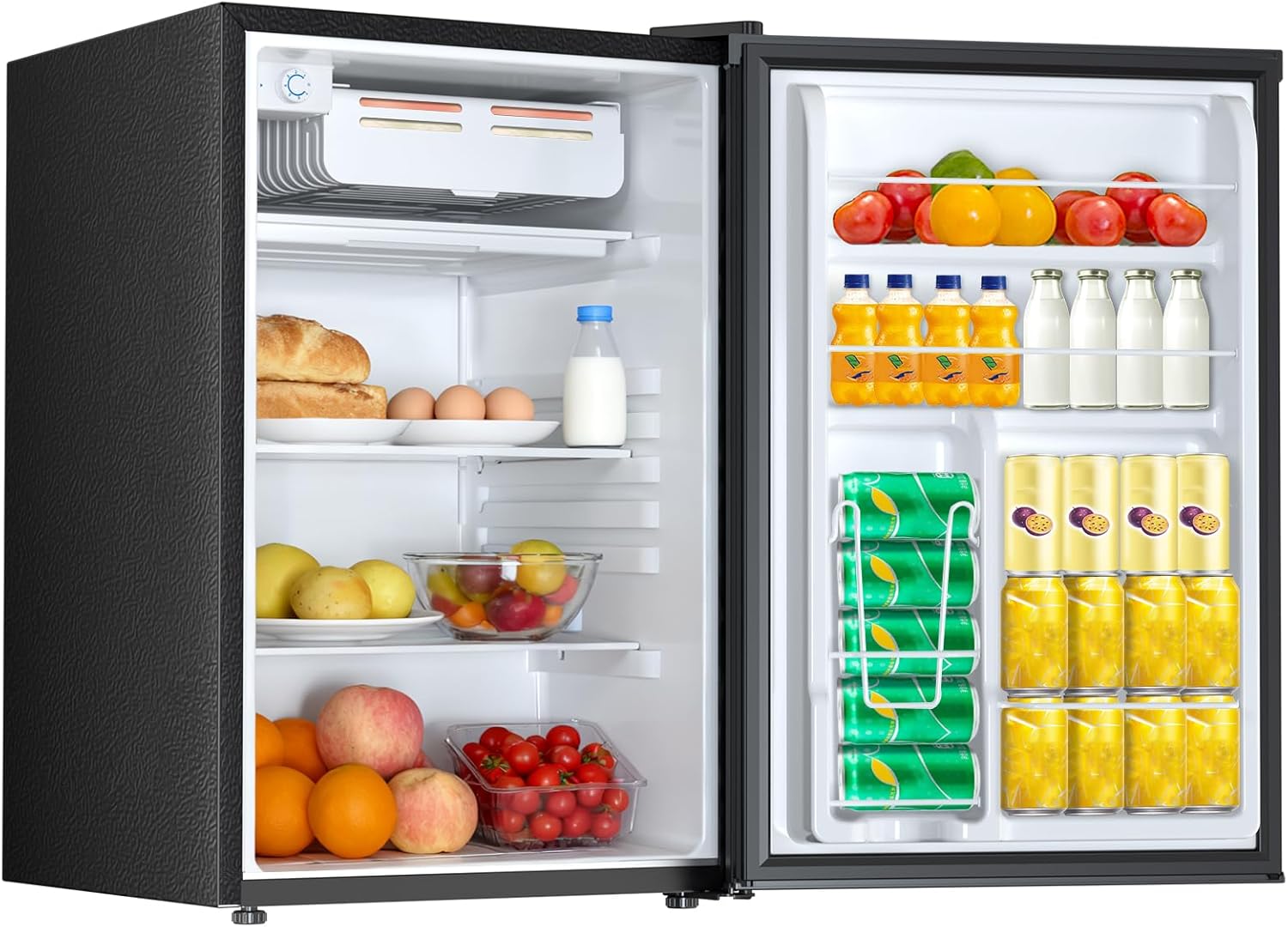 4.5 Cu.ft Mini Fridge with Freezer, Compact Refrigerator with Reversible Single Door, Adjustable Thermostat, Low Noise, Energy Efficient for Office, Dorm, Bedroom, Apartment BLACK