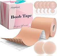 Hoppkost Boob Tape Breast Lift for Large Breasts A-G Cup - Invisible Boobtape with 2 Nipple Covers, Beige 3in