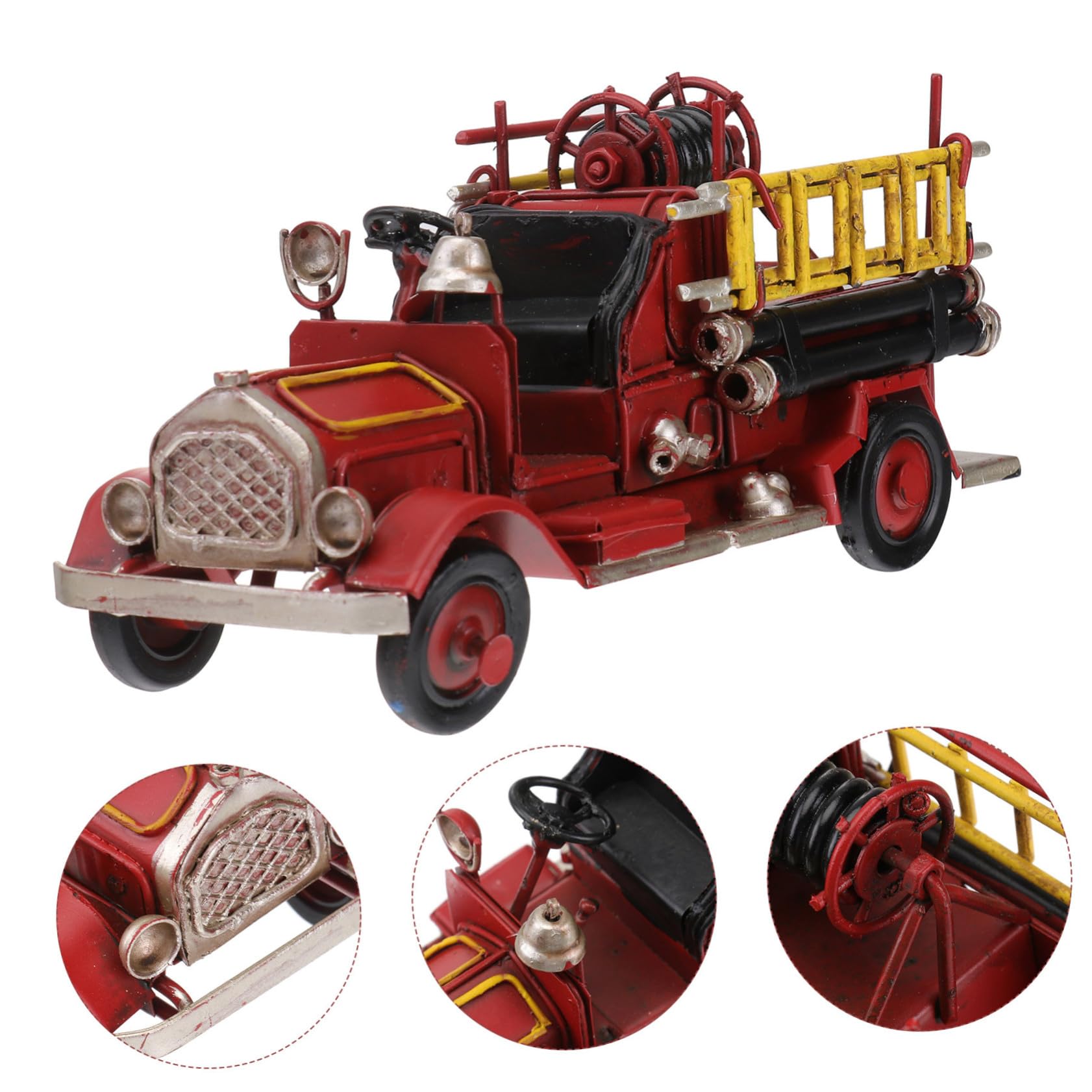 ABOOFAN Schmiedeeisen Feuerwehrauto Modell Miniatur Metallhandwerk Retro Heimdekoration Kreative Schreibtischskulptur Rote Vintage Ornamente