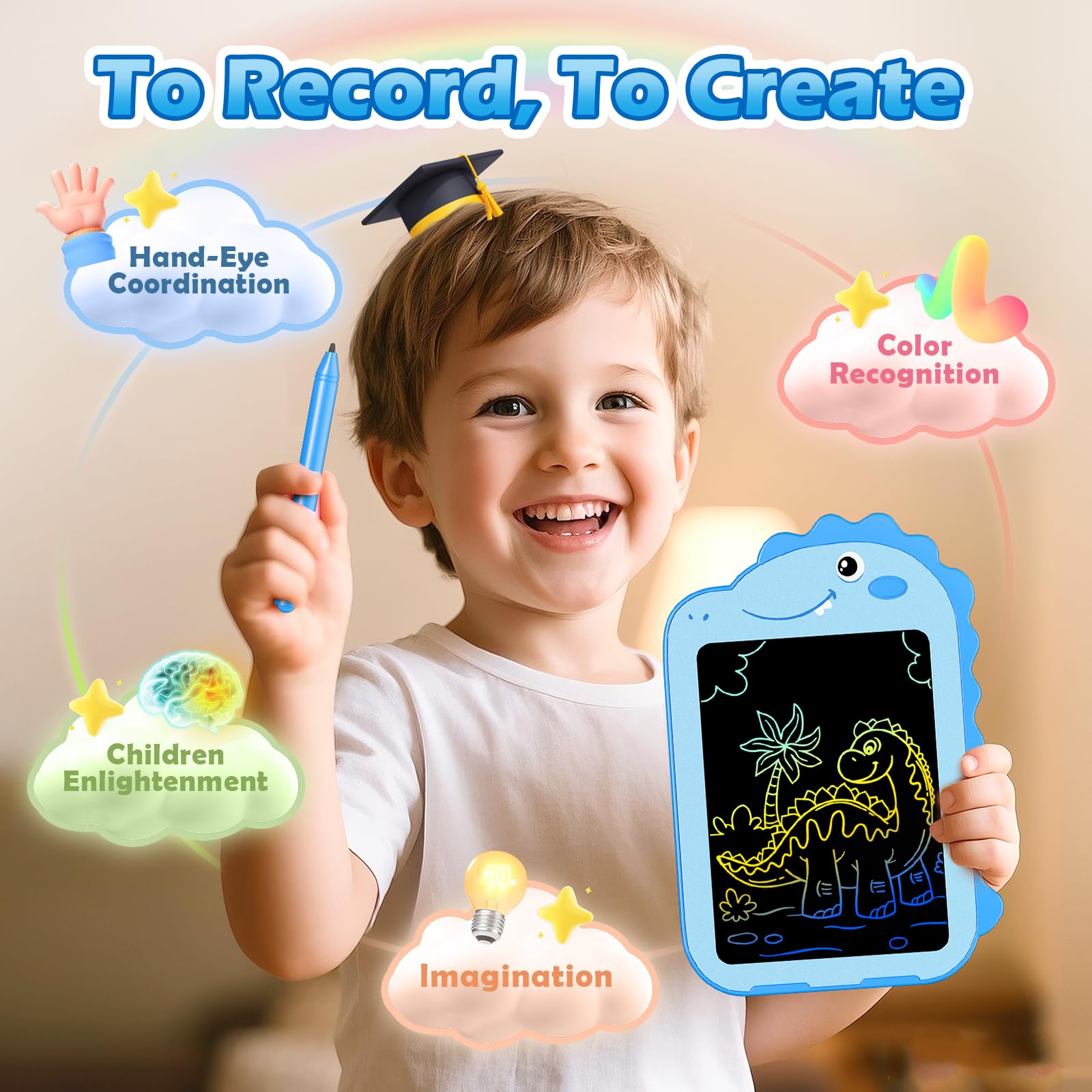 Paquete de 2 tabletas de escritura LCD para niños, tableta de dibujo colorida de 6.5 pulgadas, juguetes educativos para niños, almohadilla de garabatos, juguetes de dinosaurio para niños y niñas de 3 3