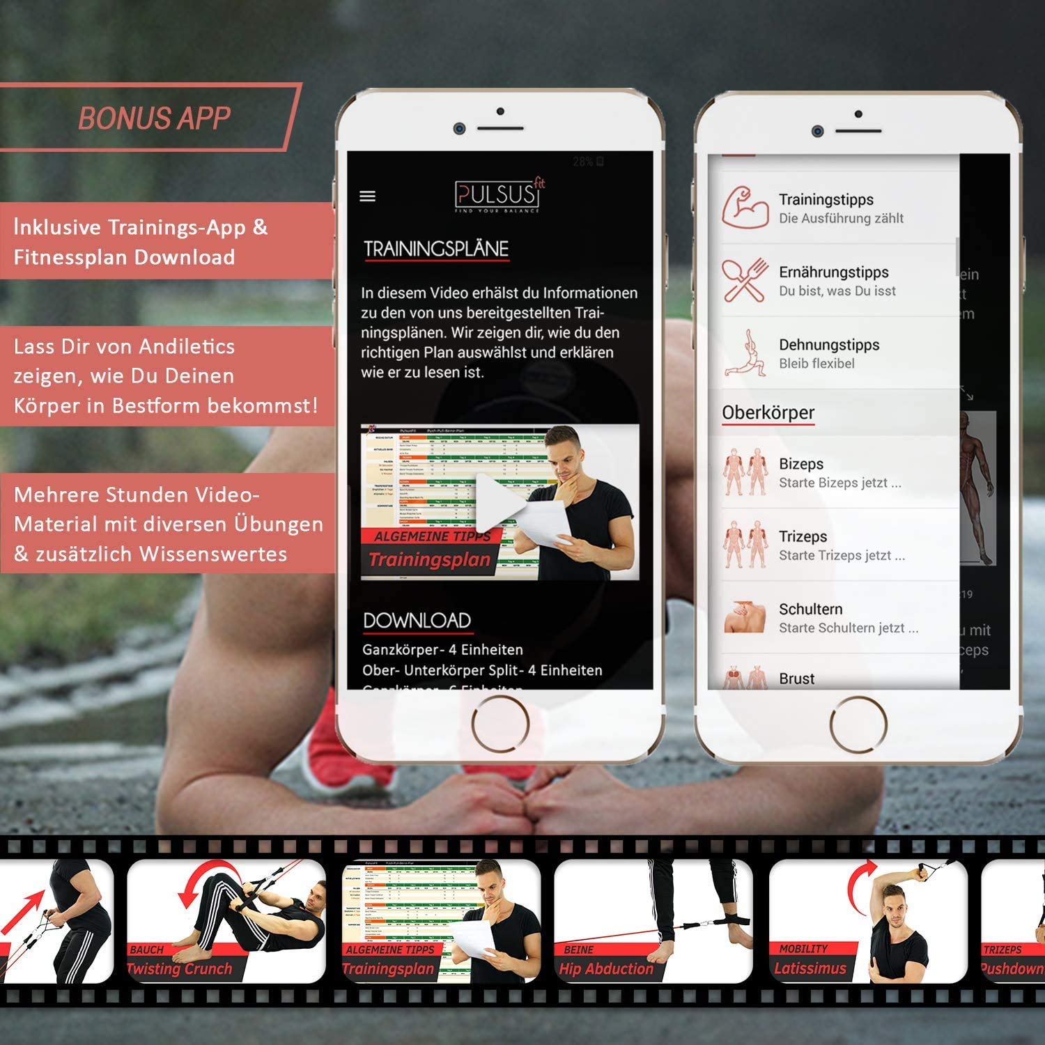 Set di fasce per fitness, fasce di resistenza e resistenza per allenamento di forza, trazioni e allenamento a casa, con app video di esercizio, espansione con maniglie, ancore, passanti per i piedi e