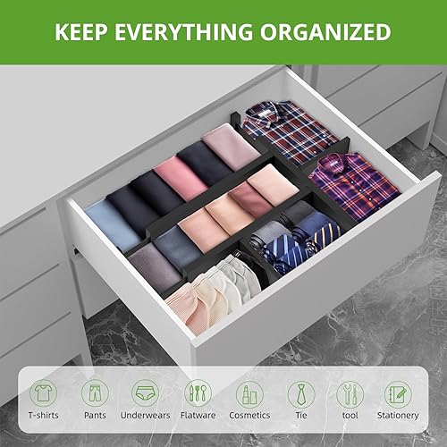 Miniatura 6 de ANTOWIN Paquete de 4 separadores de cajones expandibles, 4.7 pulgadas de alto, se extienden de 12.2 a 17.7 pulgadas, organizadores de cajones