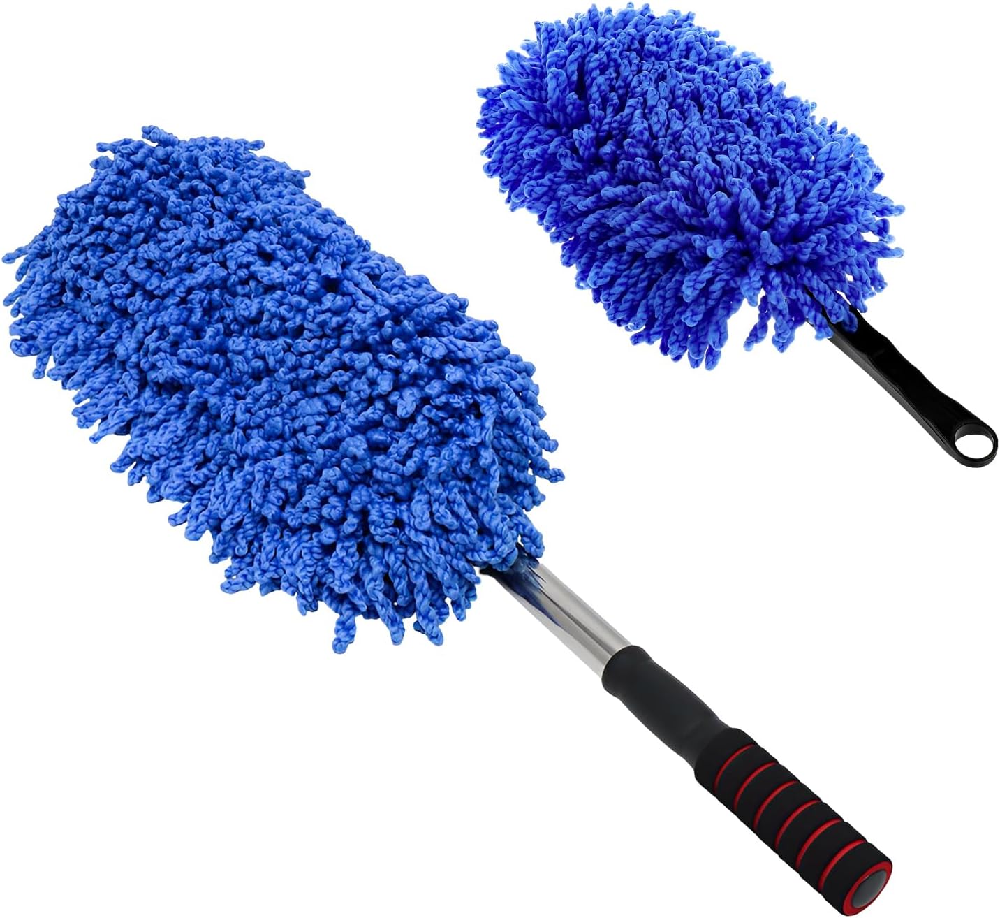 2 PCS Microfiber Car Dusters, Scratch Free Auto Exterior Dust Brust Set with Extendable Duster, Multipurpose Soft Brushes Dusting Supplies for Cars Trucks SUVs Motorcycles (Gray)