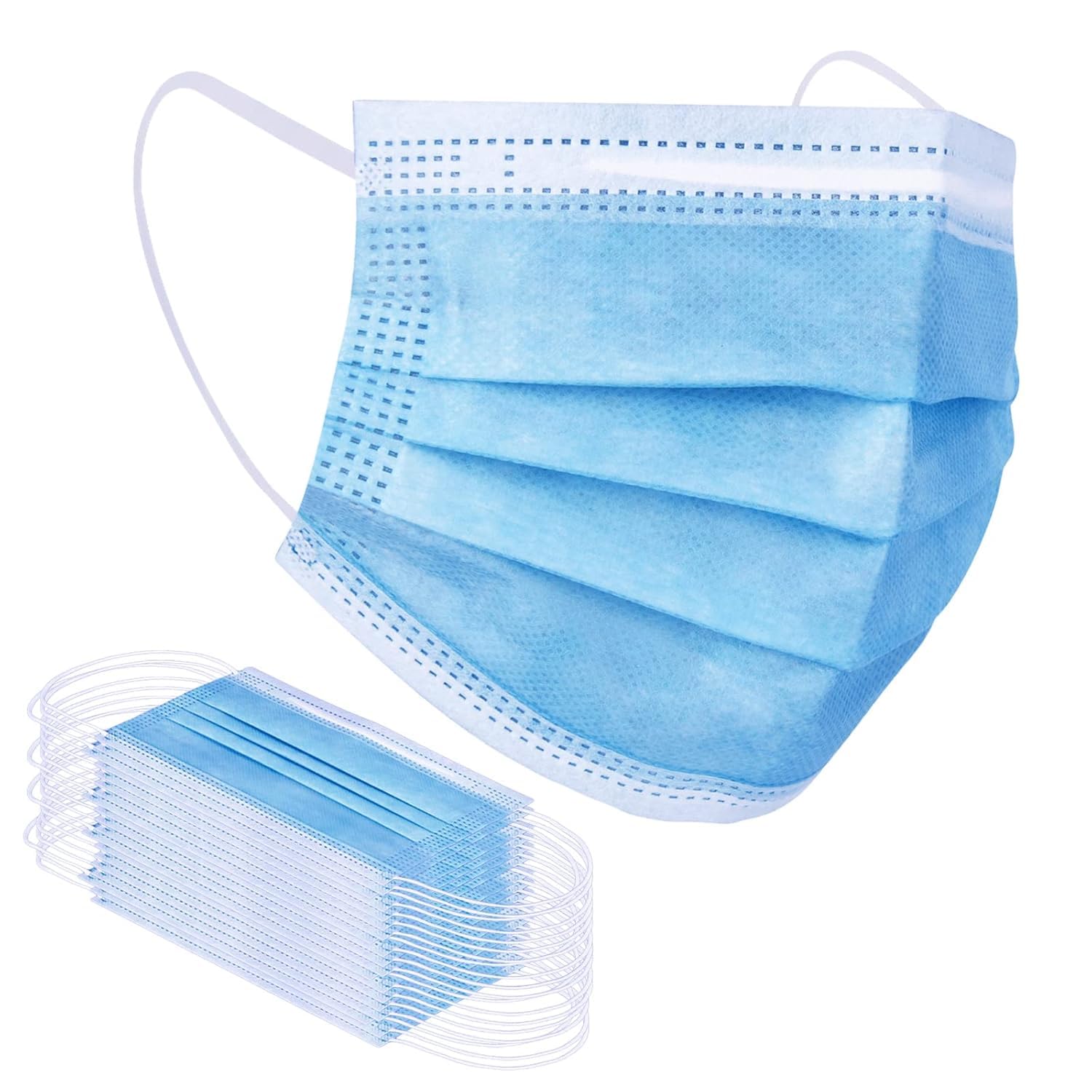 (Pack of 100 Blue 3 Ply Blue Surgical Face Mask with Nose Pin | Disposable | Pollution Protection | Adjustable Nose Clip | Breathable & Comfortable Ear Loop Mask | Office, Travel & Outdoor-image-29