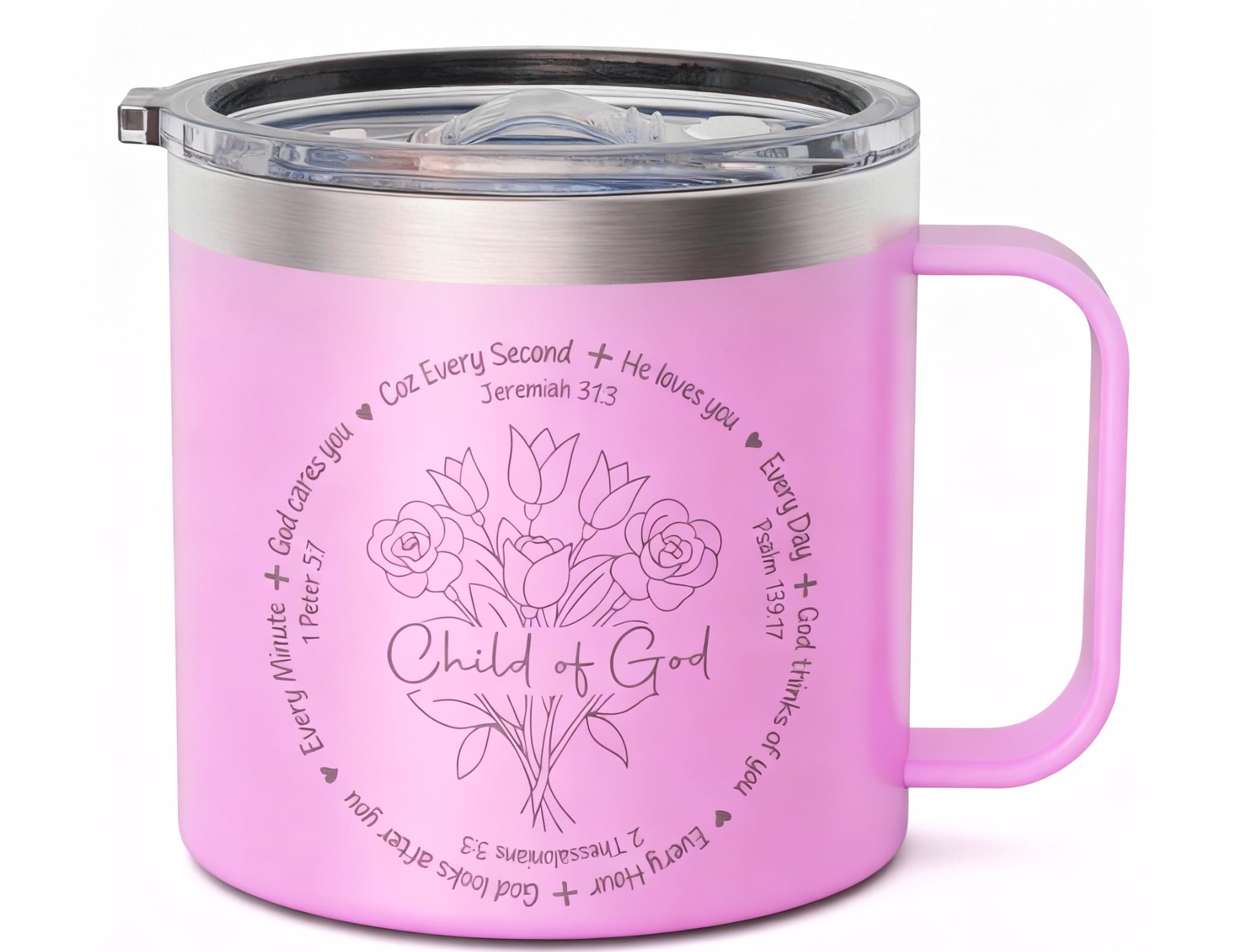 EchoMaven Christian Mugs for Women Faith - Child of God Bible Gifts for Women -14oz Pink Christian Mugs Insulated Stainless Steel with Lid