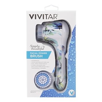 Vivitar PG-7000 Exfoliating Cleansing Soft Gentle Portable Spa Sensitive Skin Care Facial Power Cleansing Brush, Floral