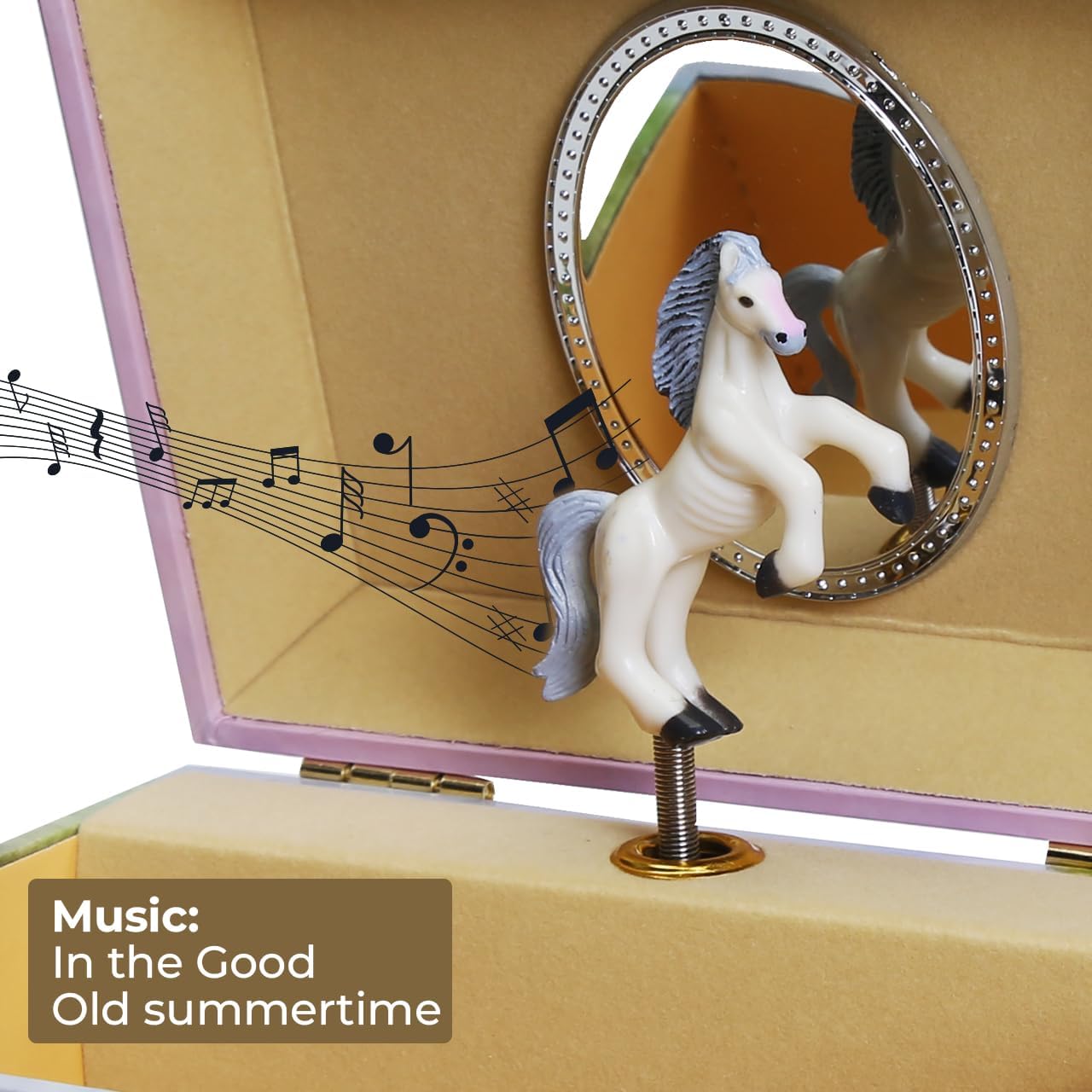 Enchantmints Fairy Horse Musical Jewelry Box for Girls White Horse Spins to Music Oval Mirror