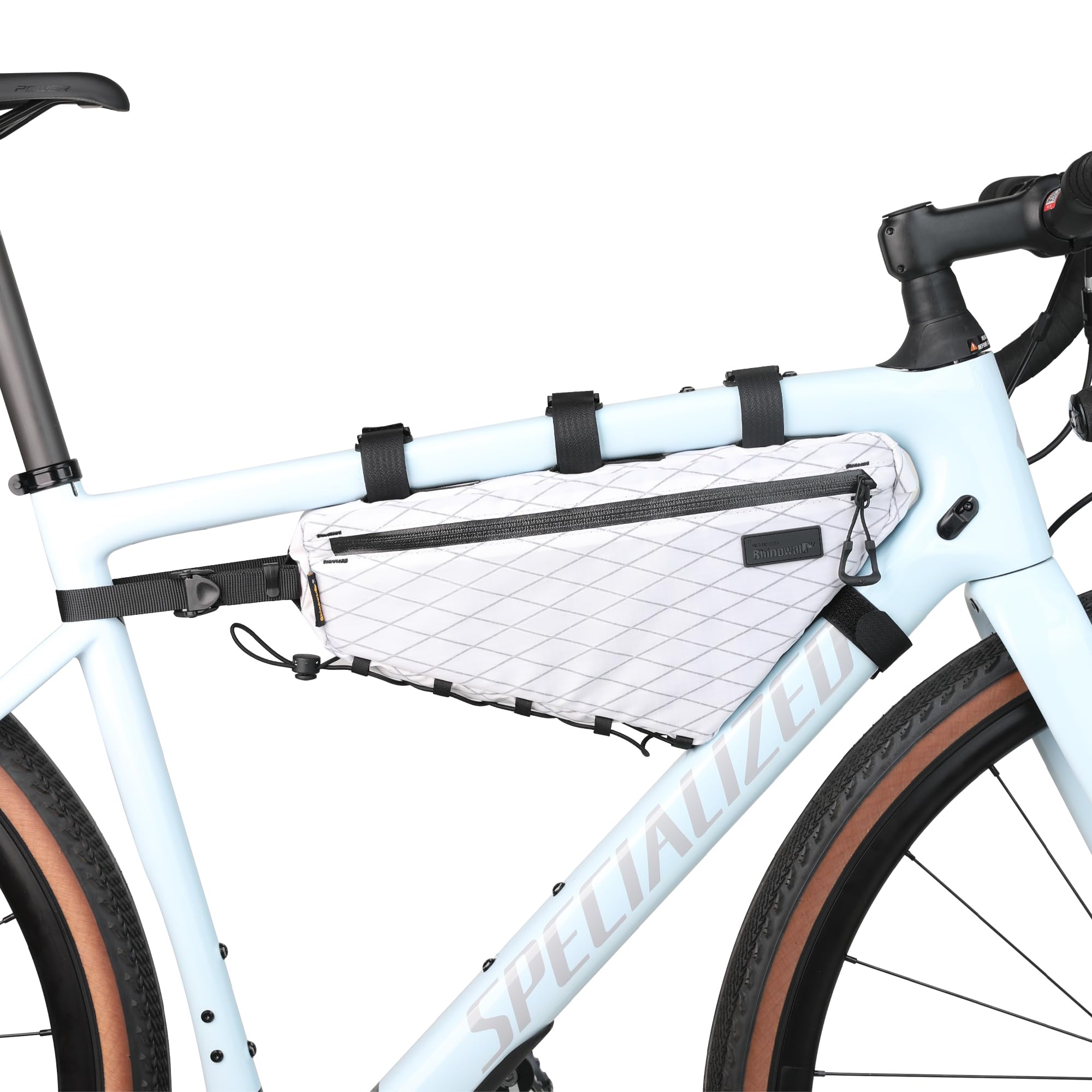 Rhinowalk Bicycle Front Frame Bag Bike Under Top Tube Triangle Bag Lightweight 2.9L Touring Pack Cycling Nylon Pouch for Mountain Road Bike(White)