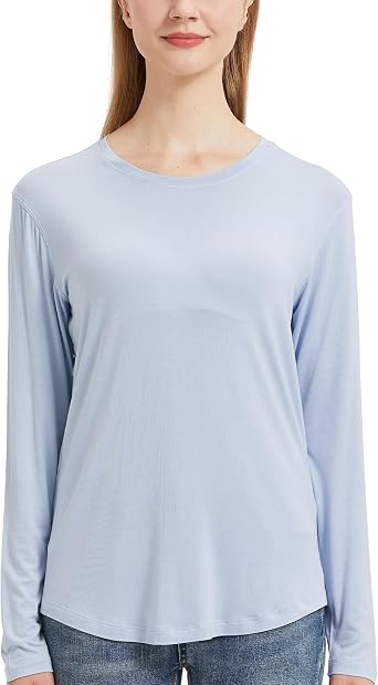 netdraw Womens Lightweight Bamboo Viscose T-Shirt Buttery Soft Curved Hem Long Sleeve Sleep Lounge Pajama Tops