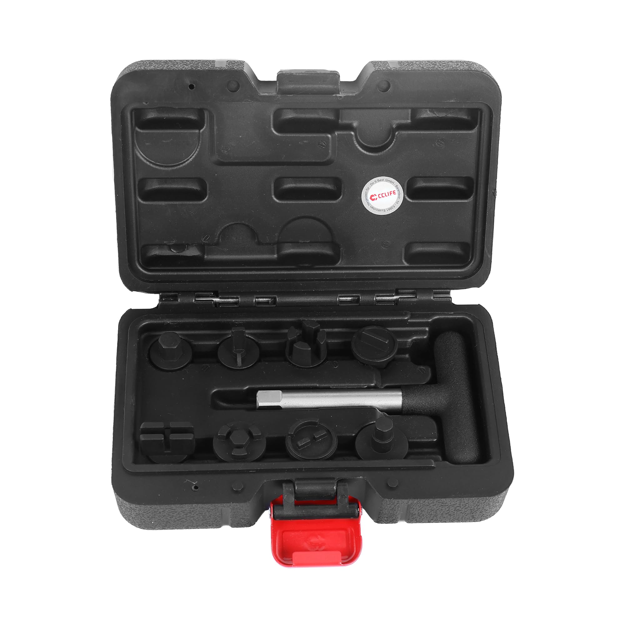 CCLIFE Zestaw śrub spustowych oleju, narzędzie do wymiany oleju, 3/8 cala, uchwyt T z 8 adapterami do śrub spustowych oleju z tworzywa sztucznego, pasuje do VW Audi, BMW, Mercedes, Forda, PSA, GM