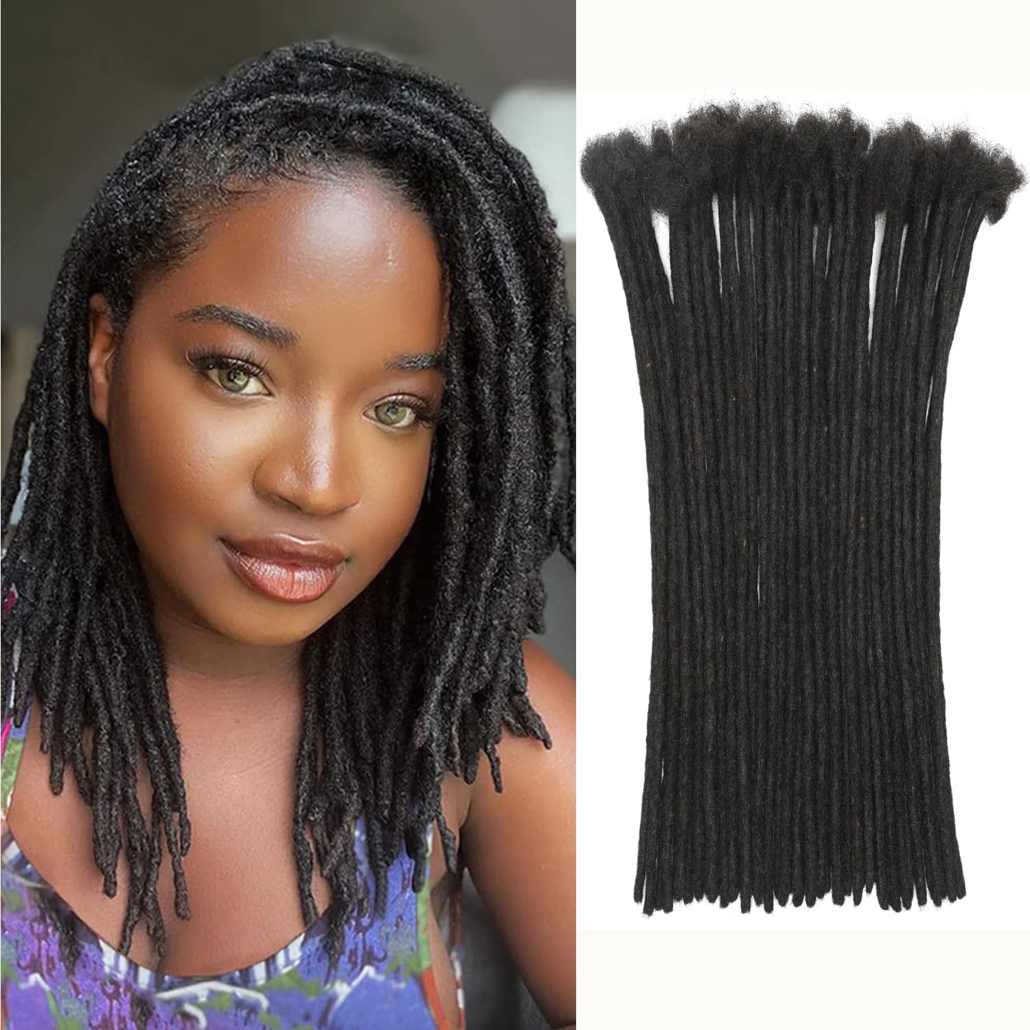 FALEMEI 0.6cm Thickness Loc Extensions Human Hair 30 Strands Dreadlock Extensions Human Hair for Women Men extensions human hair Can Be Dyed and Bleached (0.6cm 1B(Natural Black)