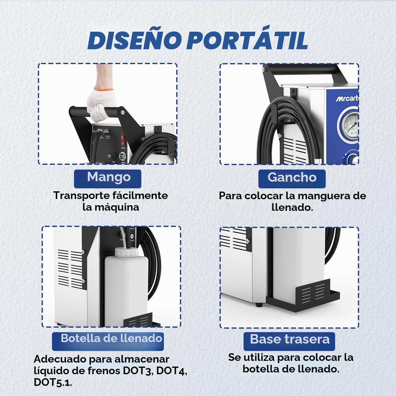 MRCARTOOL Purgador Frenos Coche 220V Purgador de Frenos Eléctrico Máquina de Cambio de Líquido de Frenos con 7 Adaptadores, Purgador Frenos 0,7-3,0 Bar para Volkswagen, Audi, Škoda, Benz, BMW