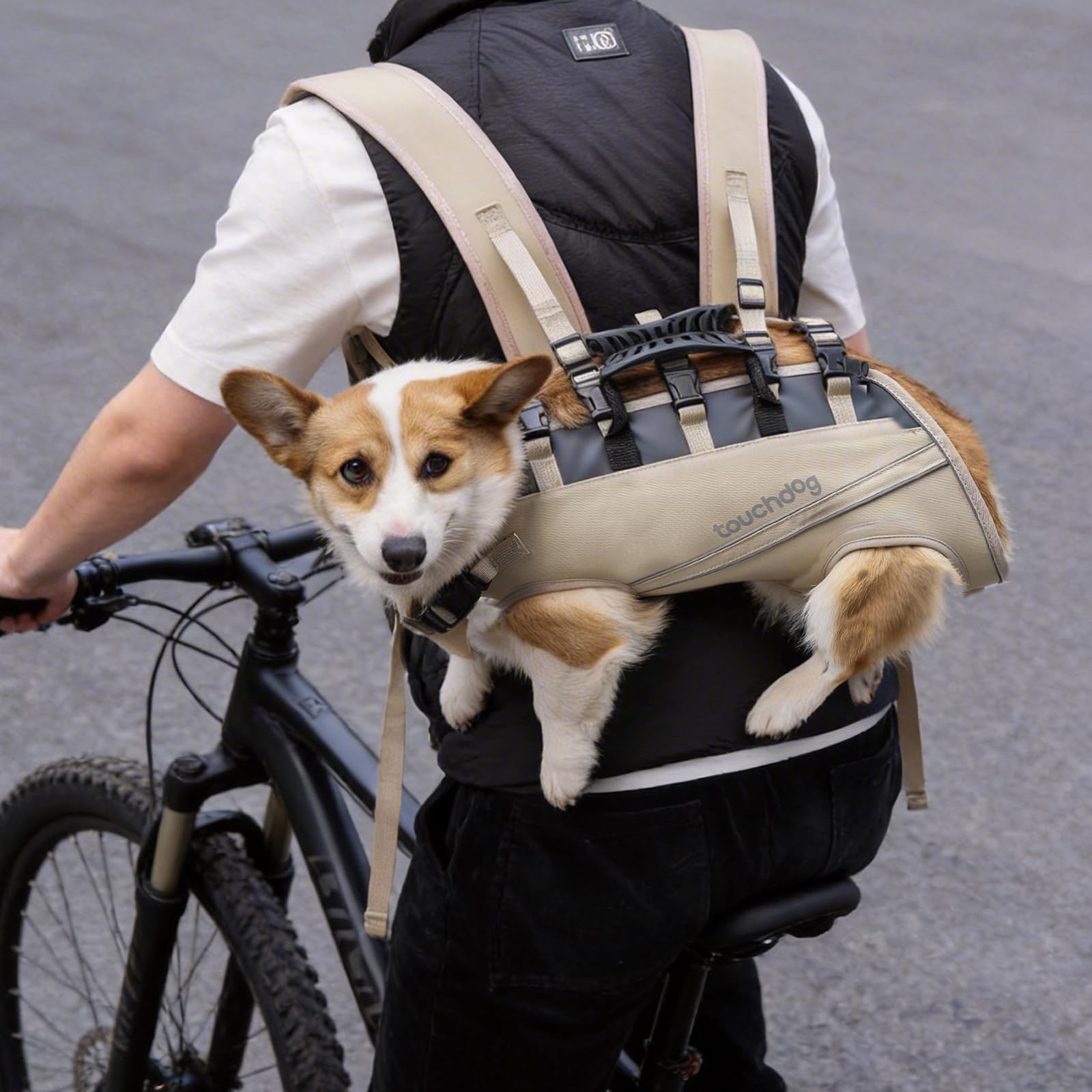 Dog Backpack Carrier for Large Dogs - Hands-Free Pet Travel Pack with 6-Point Safety System, Waterproof & Reflective Design for Motorcycle, Hiking, Surfing (Khaki, L)