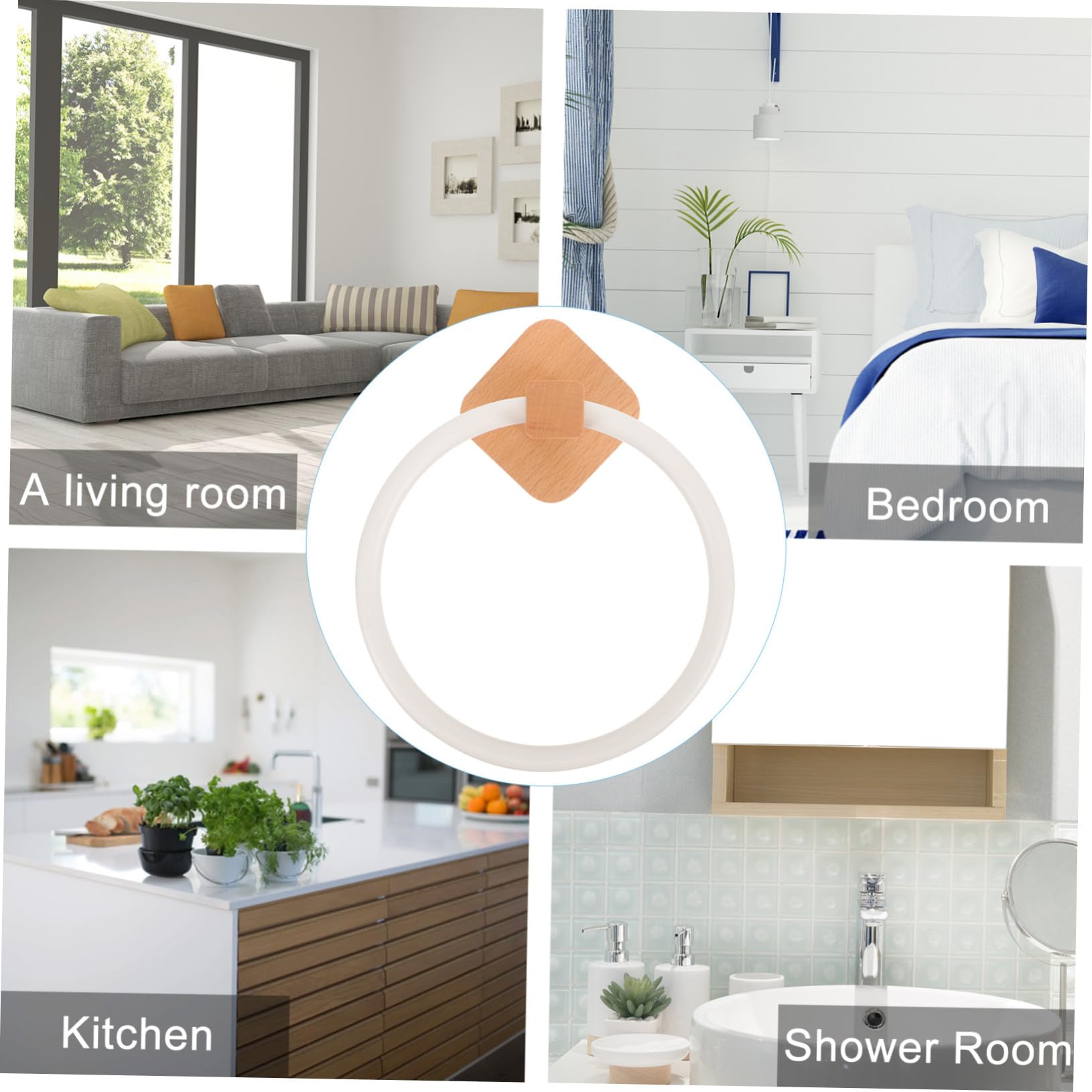 Anilla para Toalla de Madera para Baño, Clásica, Beige, Simple