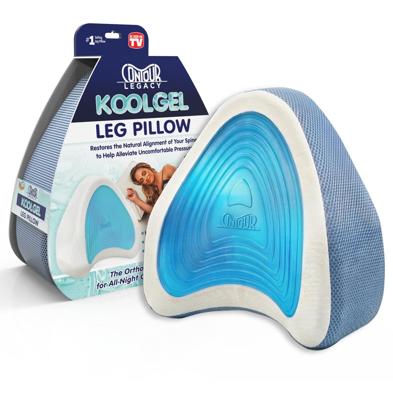 Contour Legacy Cool Gel Leg & Knee Memory Foam Side Sleeper Support Pillow - Soothing Pain Relief for Sciatica, Back, Hips Knees & Joints