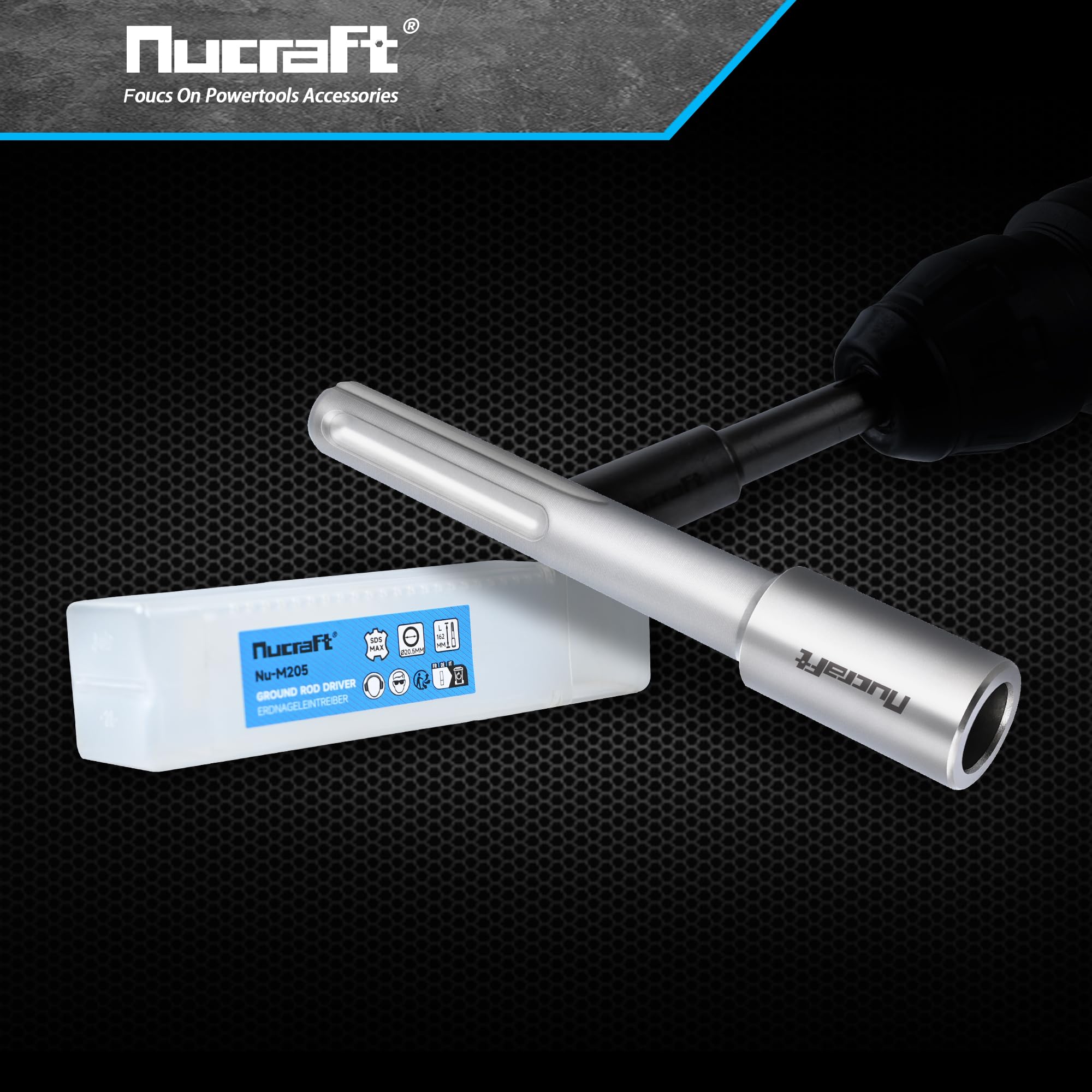 Nucraft Bouterolle d'enfoncement SDS-MAX, Pilote de tige de terre professionnel 162 x 28 mm, Ø20,5mm