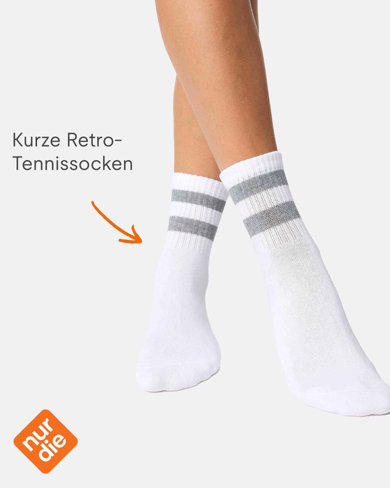 Nur Die 3-pak krótkich skarpet tenisowych w stylu retro, z paskami z oddychającej bawełny, damskie, biały, 39-42 EU