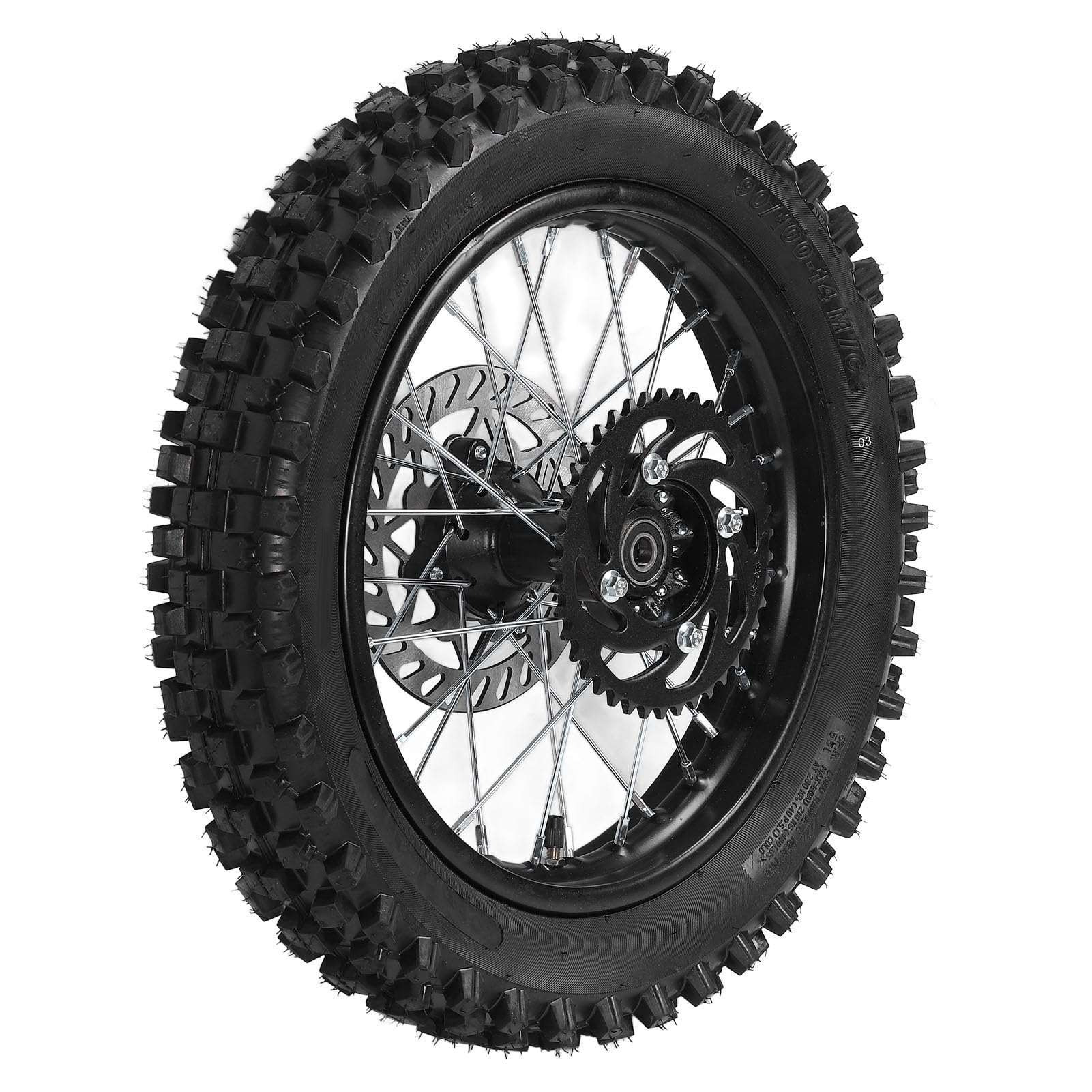Ausla 90/100-14 Ensemble Pneu Roue Arrière, Pneu Arrière 14 Pouces Jante Chambre à Air Remplacement pour Tao Kayo TSD 110 TD 125 Apollo SSR