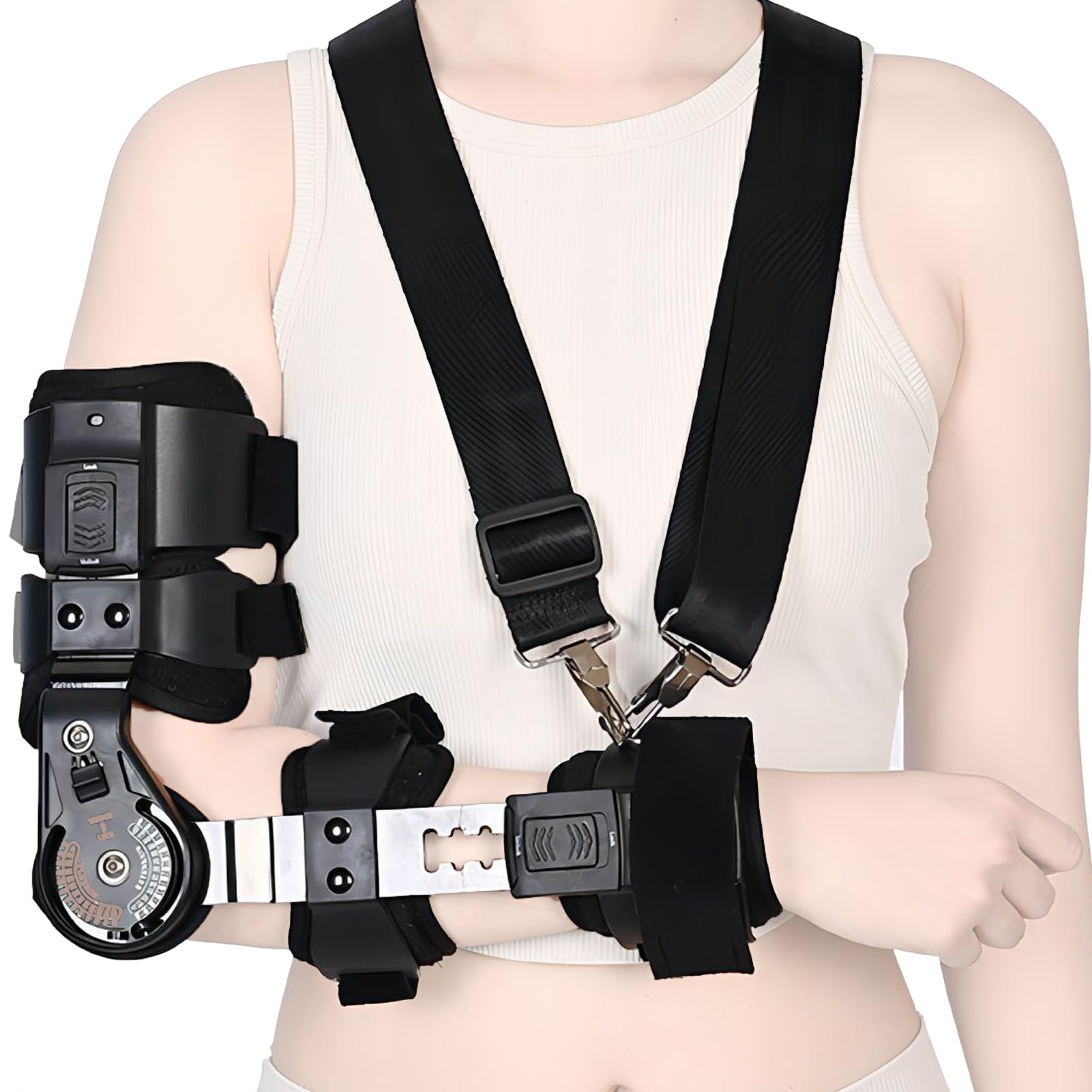Ortesis de Codo Ajustable con Bisagra – Férula de Codo Postoperatoria con Correa Hombro, Soporte Ortopédico para Fractura, Tendinitis, Lesión de Ligamentos y Rehabilitación (Derecha)