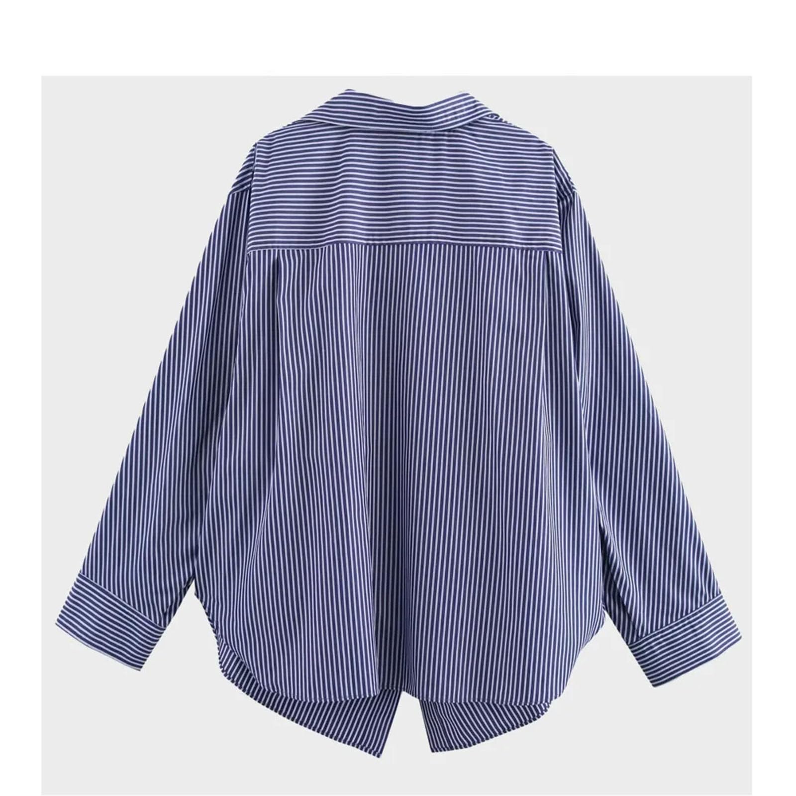 Blusa holgada casual a rayas para mujer, con solapa, manga murciélago, para negocios, trabajo, blusas