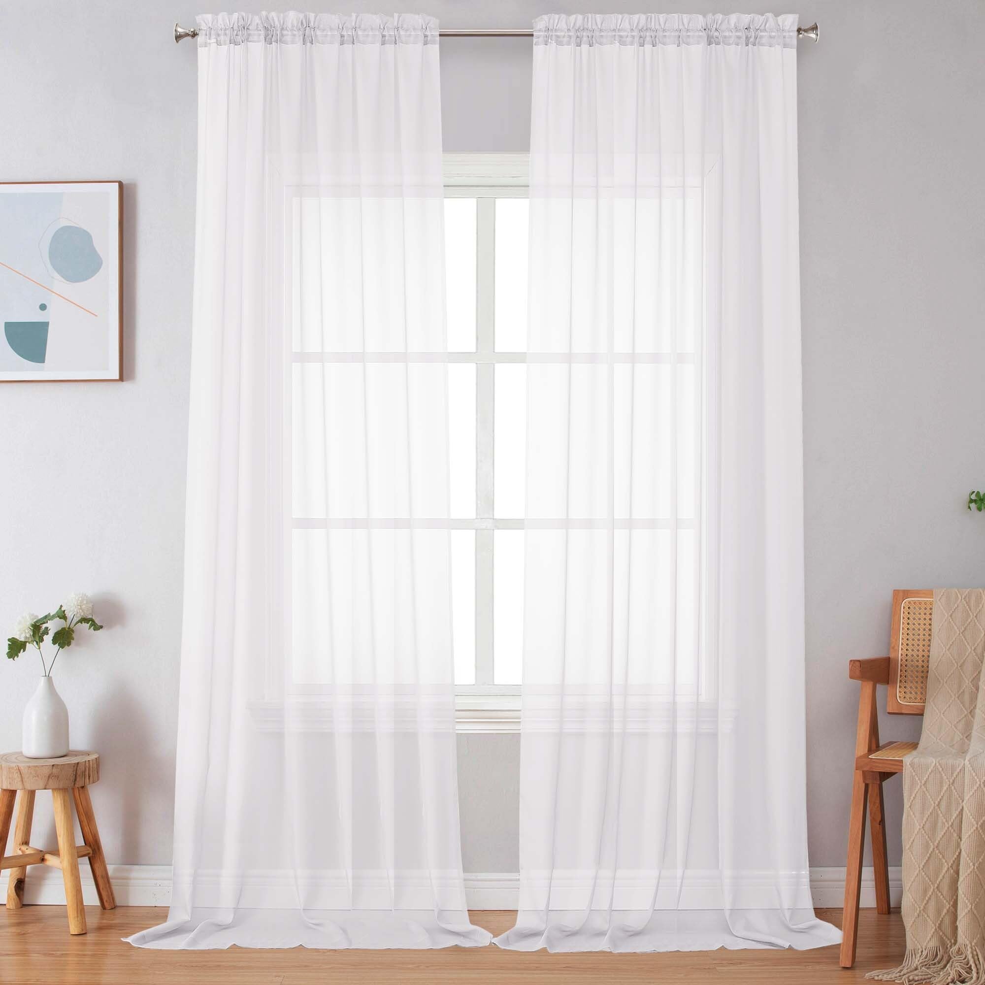Simplebrand Sheer White Curtains 120 Inches Long 2 Panels for Living Room