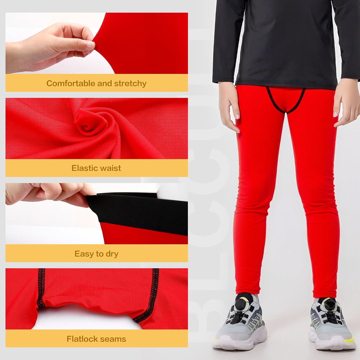 Blcculi 3 Pack Youth Compression Leggings Pants,Boys Compression Pants,Youth Athletic Tights for Basketball,Running,Football(Medium) Multi - Image 2