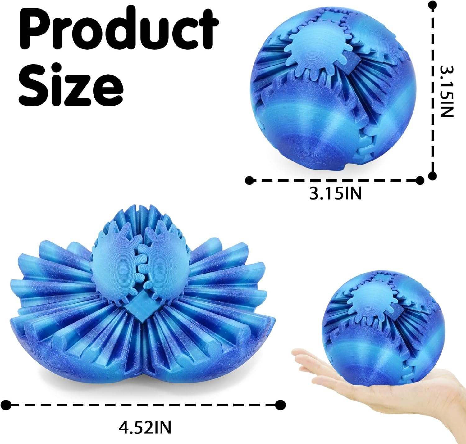 Gear Ball 3D Printed Cube Fidget Toy,Gear Sphere Fidget Toys,Sensory Toys for Stress and Anxiety Relief, Desk Toy Fidget Spinners,Stocking Stuffers for Adults & Kids Gift (Aurora Blue, 3.1 Inch)