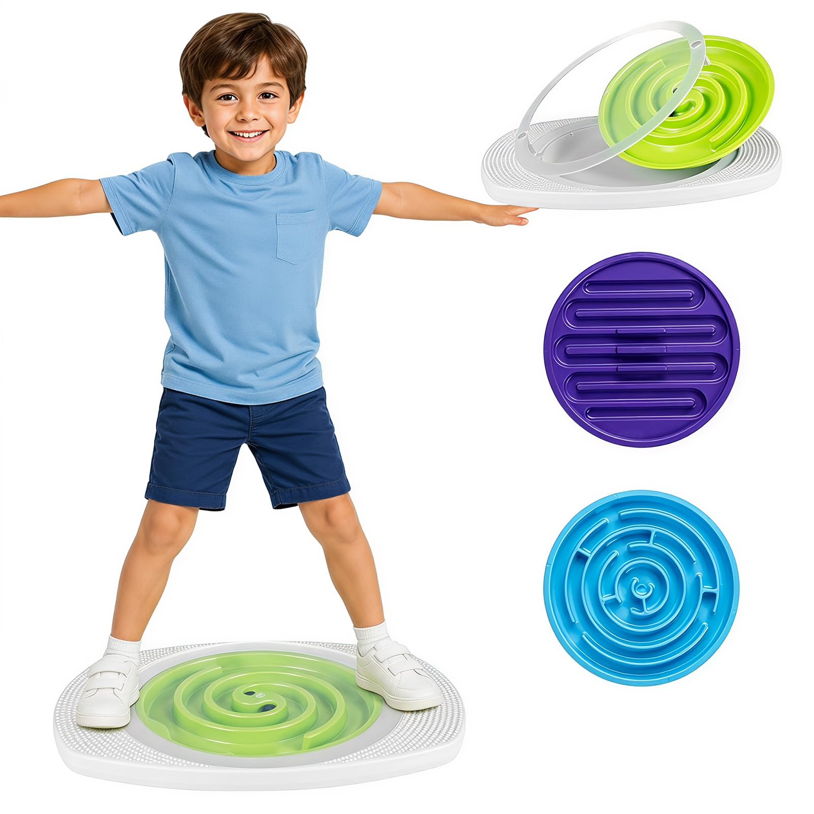 COSTWAY Kids Balance Board with 3 Maze Discs & 2 Balls, 2-in-1 Wobble Board