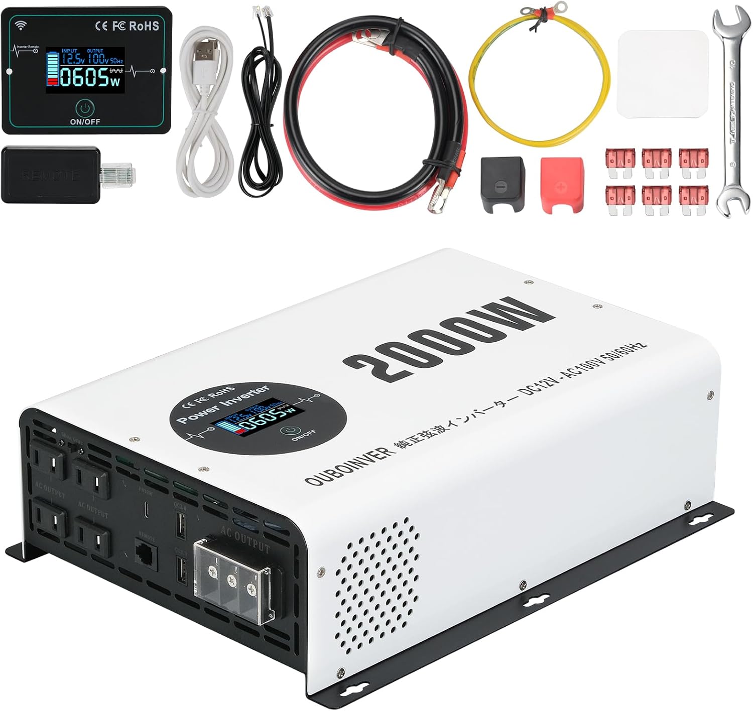 インバーター正弦波12V 2000W最大4000W DC 12 V 直流 をAC 100V 交流に変換 2000W純正弦波 LCDディスプレイ 、ワイヤレスリモコン, 車用インバーター停電、車中泊、キャンプ、船、RVキャンペーンカー 緊急用