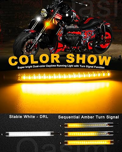 Miniatura 4 de Tira de luz diurna de 5 pulgadas para motocicleta, tira LED switchback blanca y ámbar DRL, intermitentes secuenciales, anillo de horquilla de señal