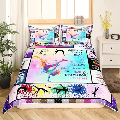 Miniatura 3 de Manfei Juego de funda de edredón deportiva, tamaño Queen, juego de ropa de cama temática de gimnasia de 3 piezas para niños y niñas, decoración de