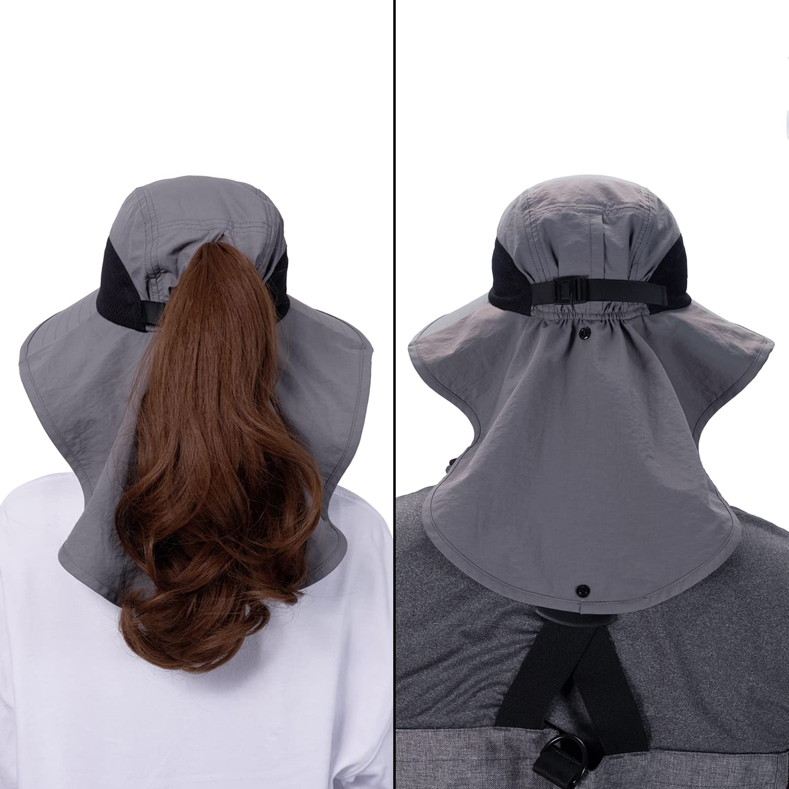 Bassdash UPF 50+ Sombrero de Sol de ala Ancha Unisex Resistente al Agua con Solapa de Cuello Grande Sombrero de Pesca de Cola de Caballo para Hombres Mujeres