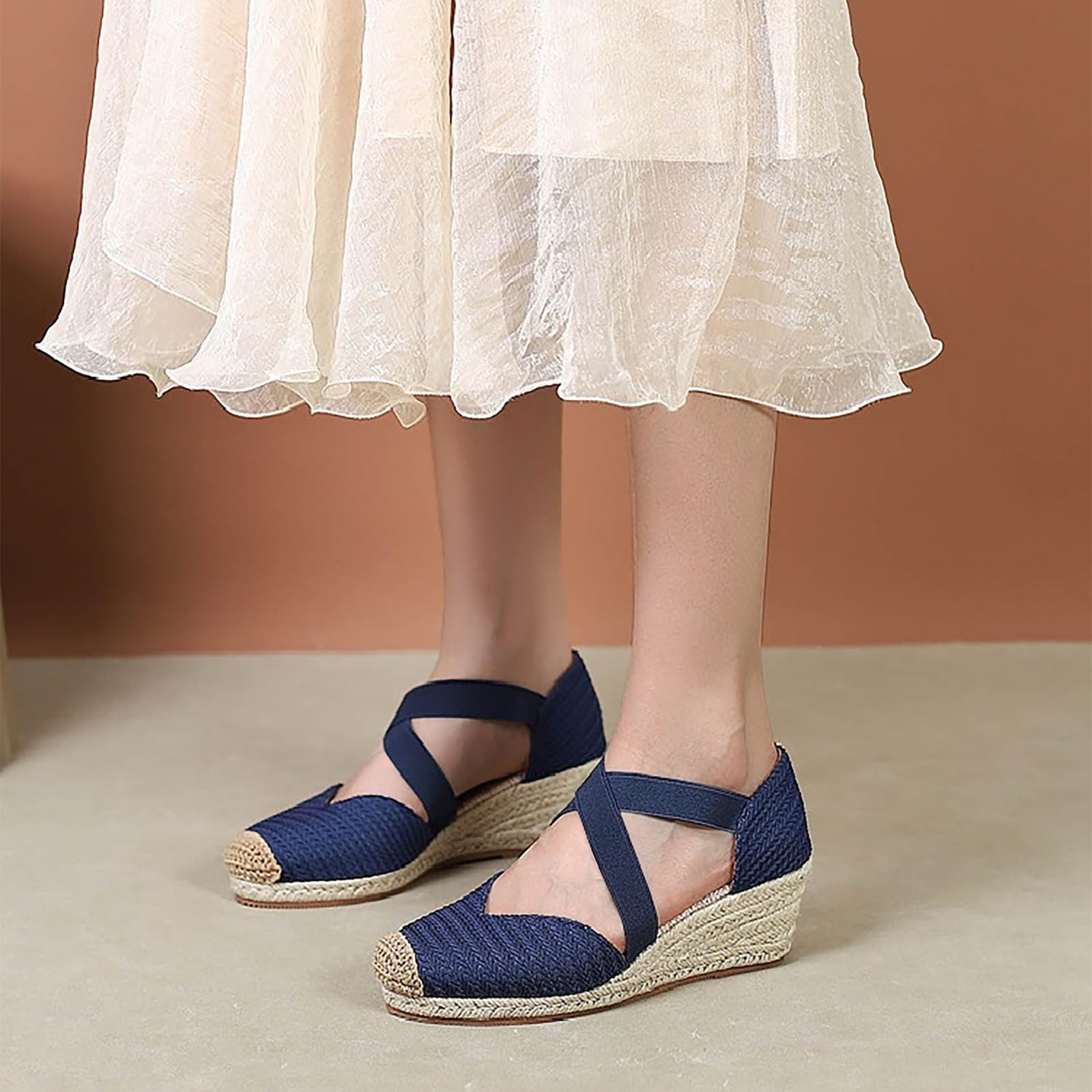 Plataforma Espadrille Sandals - Sandalias de mujer con cordones para verano, zapatos de playa con puntera cerrada, sandalias romanas, sandalias de cuña, sandalias de tiras adaptables para verano y