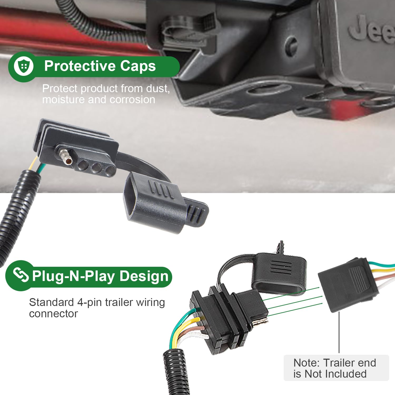 Trailer Wiring Harness Kit 4-Pin Fits For Jeep Wrangler JL/JLU 2018-2023 Vehicle-Side Wiring - View #11